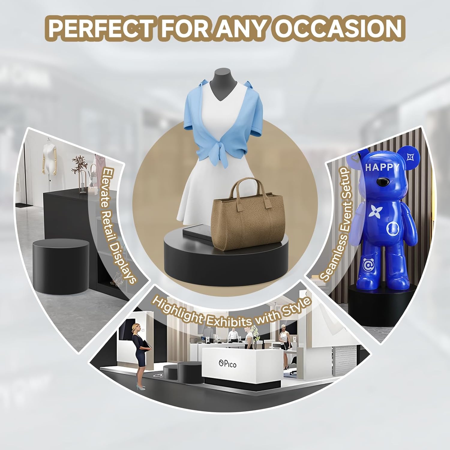 Round Mannequin Display Pedestal Stand Black 23659