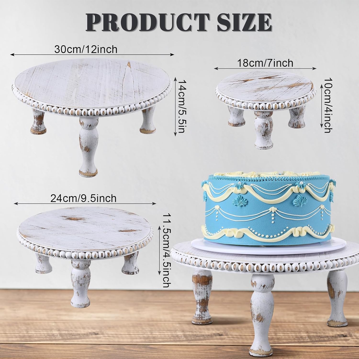 Thyle Rustic Round Wood Tray Riser Set of 3 White