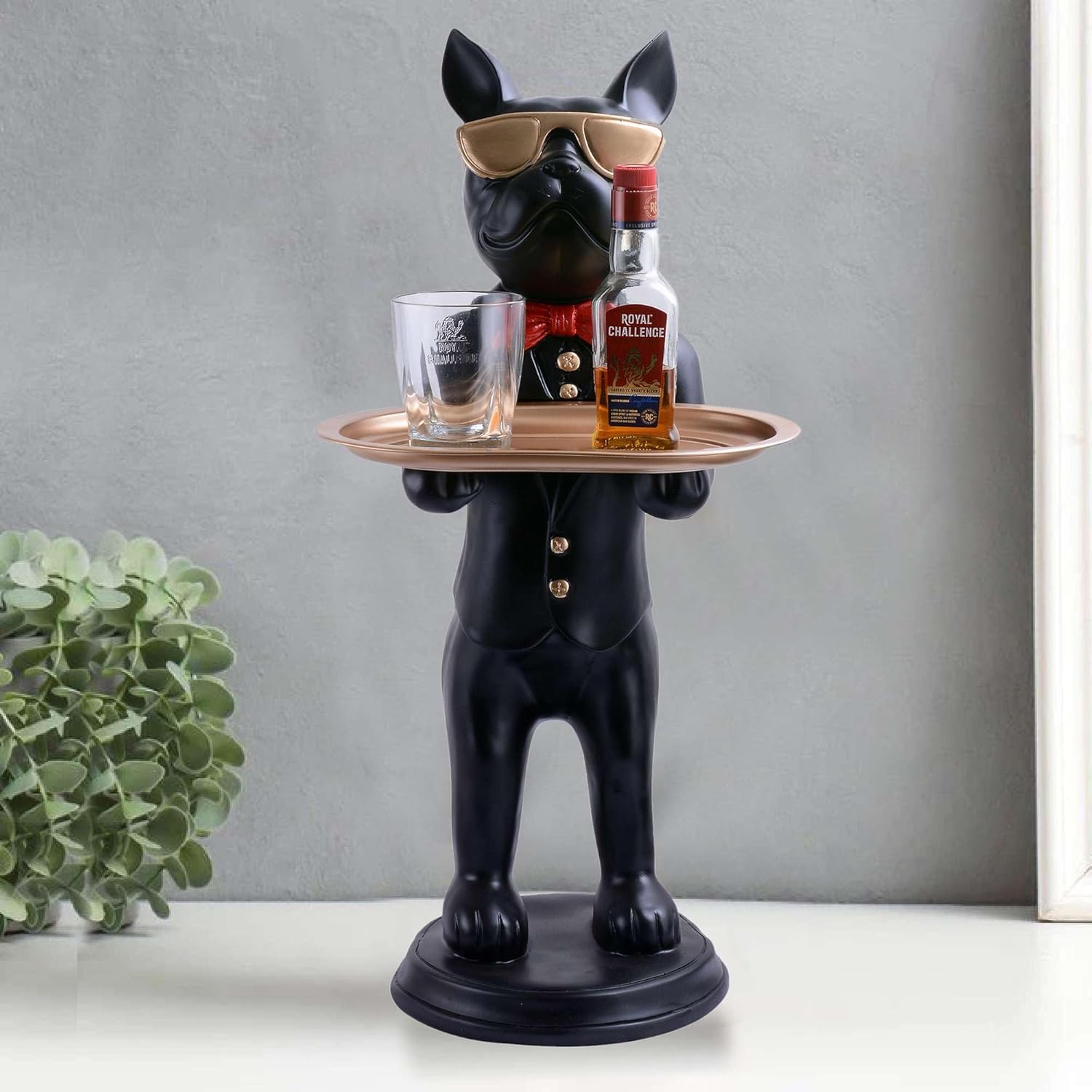 Cool Dog Sculpture with Plate for Home Decor