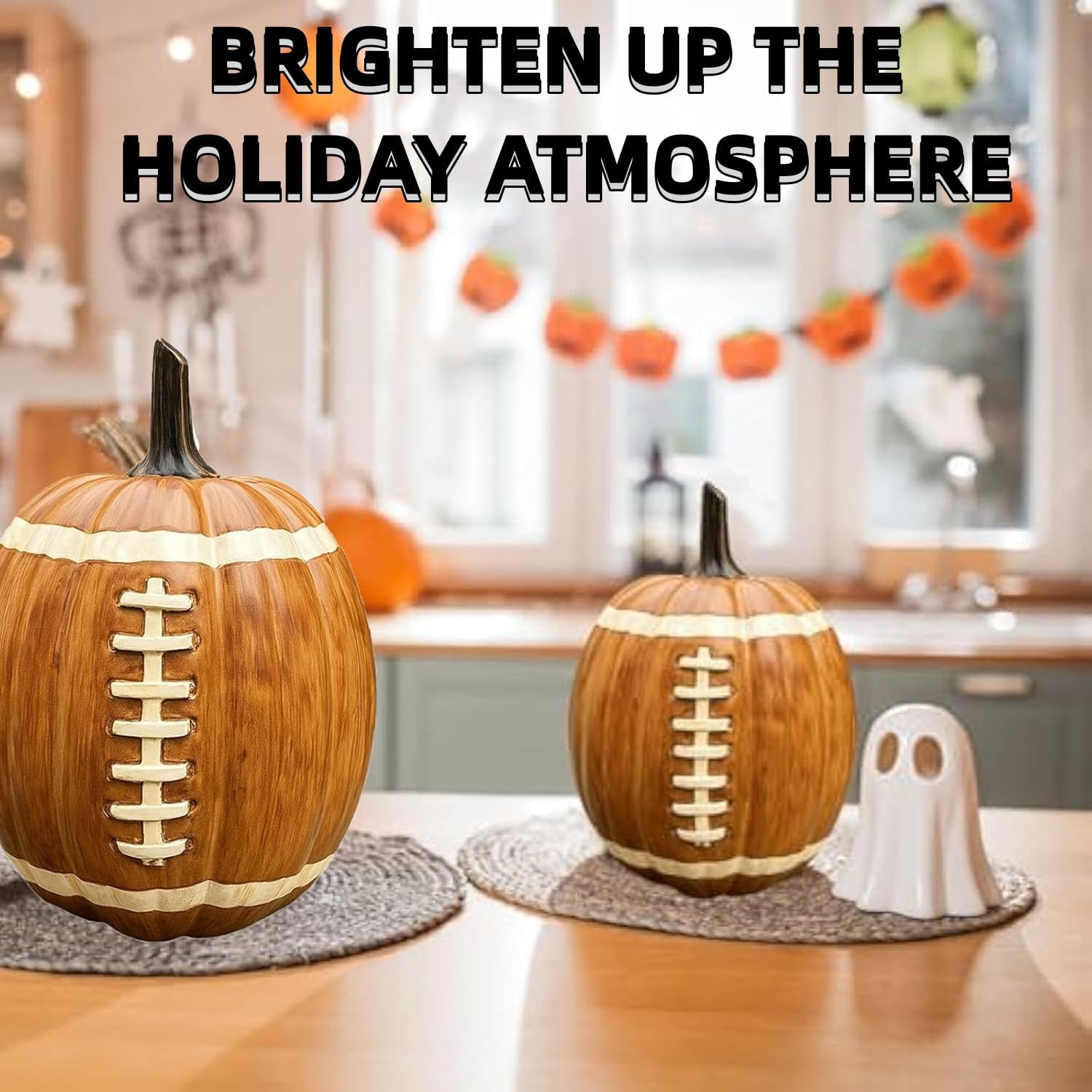 Football Pumpkin Ceramic Decor 2pcs