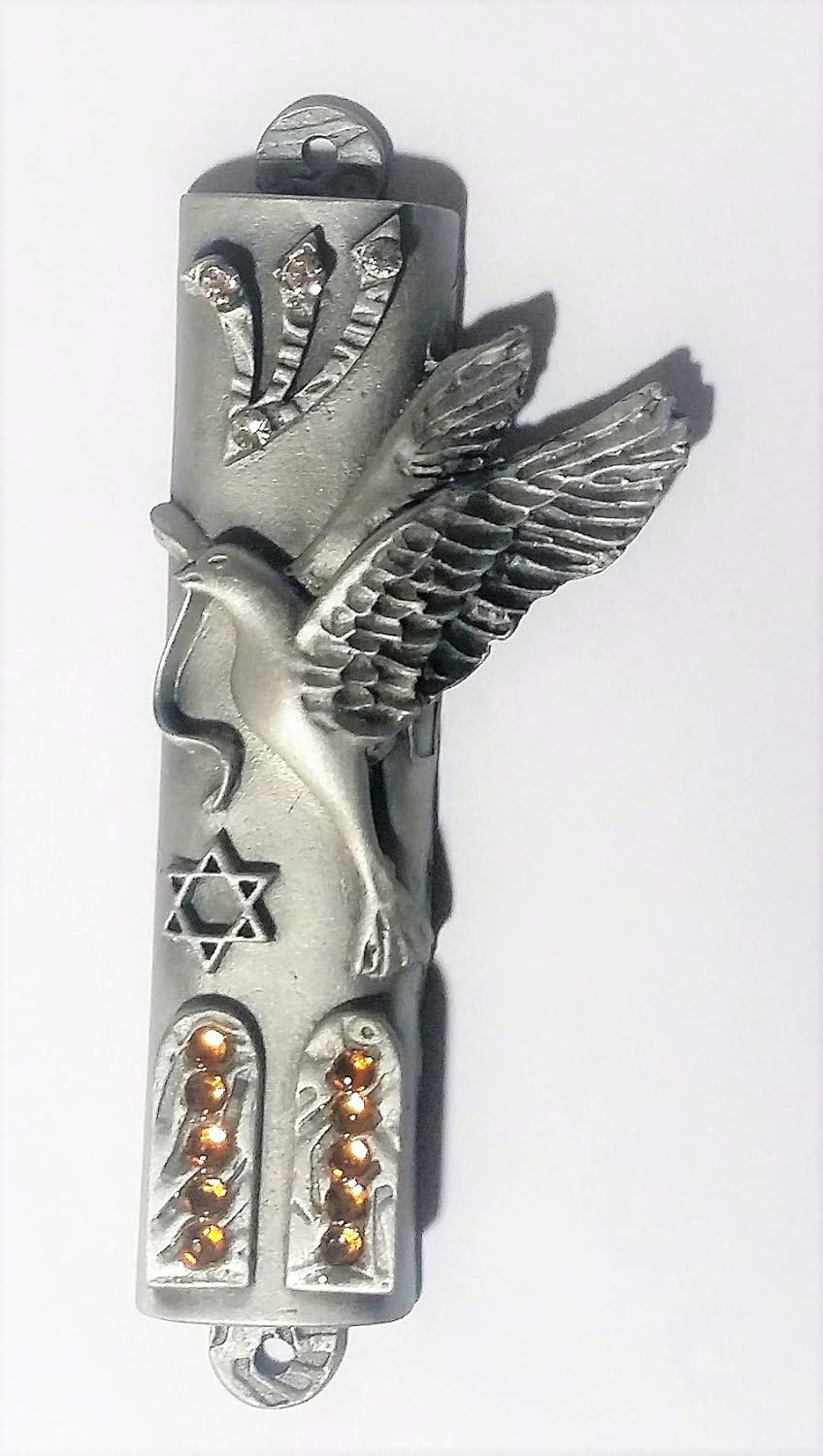 Ten Commandments Mezuzah with Crystals and Scroll