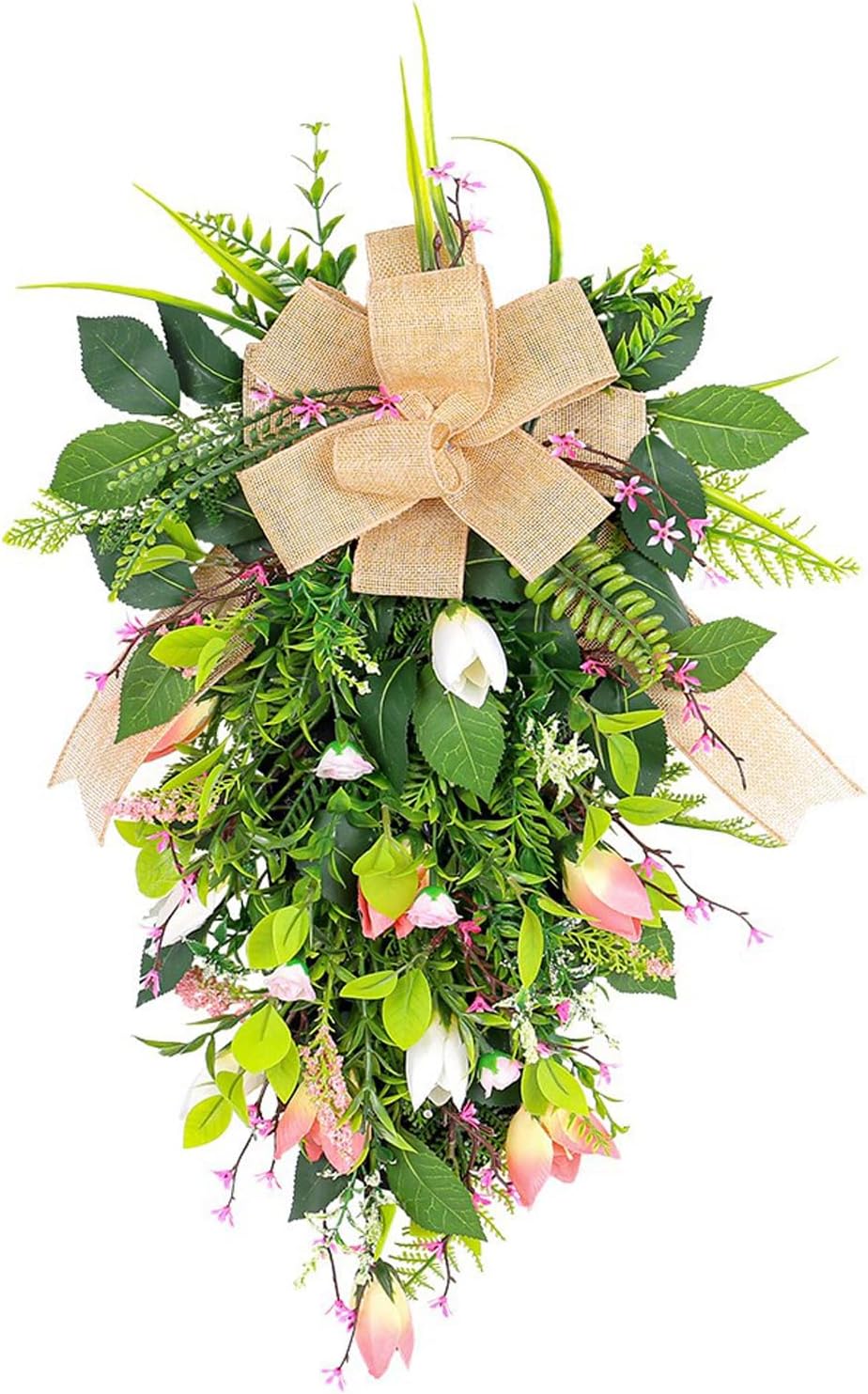 Tulips Teardrop Swag Spring Door Decor Hanging Wreath