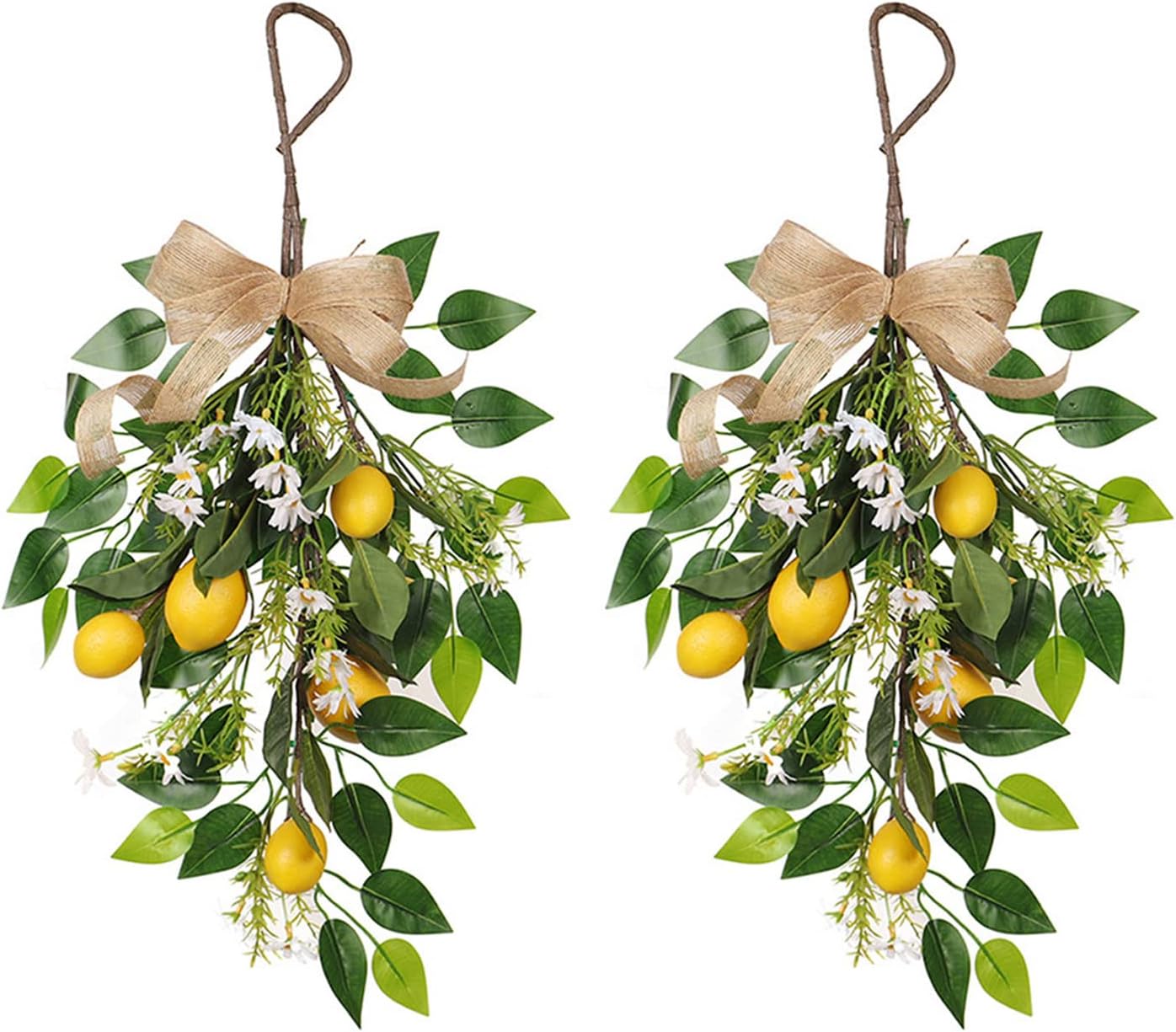 2 Pcs Artificial Lemon Teardrop Wreath Decor