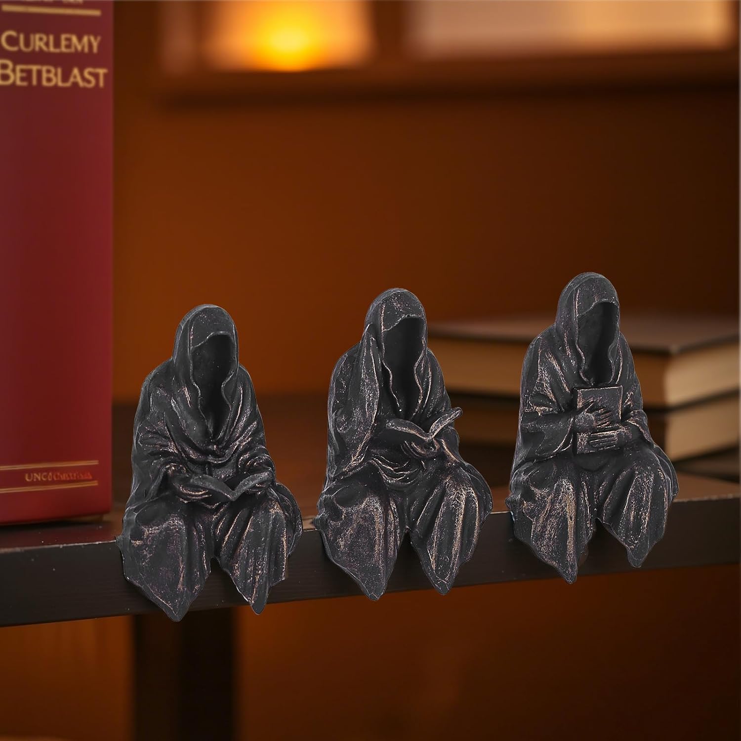Gothic Reading Figurines Set of 3 for Bookshelf Decor
