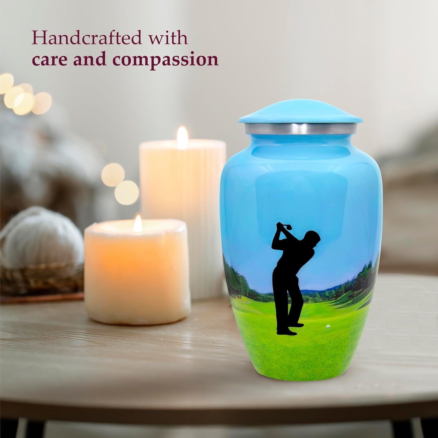 Trupoint Memorials Cremation Urn for Ashes - Blue Green Golf Design