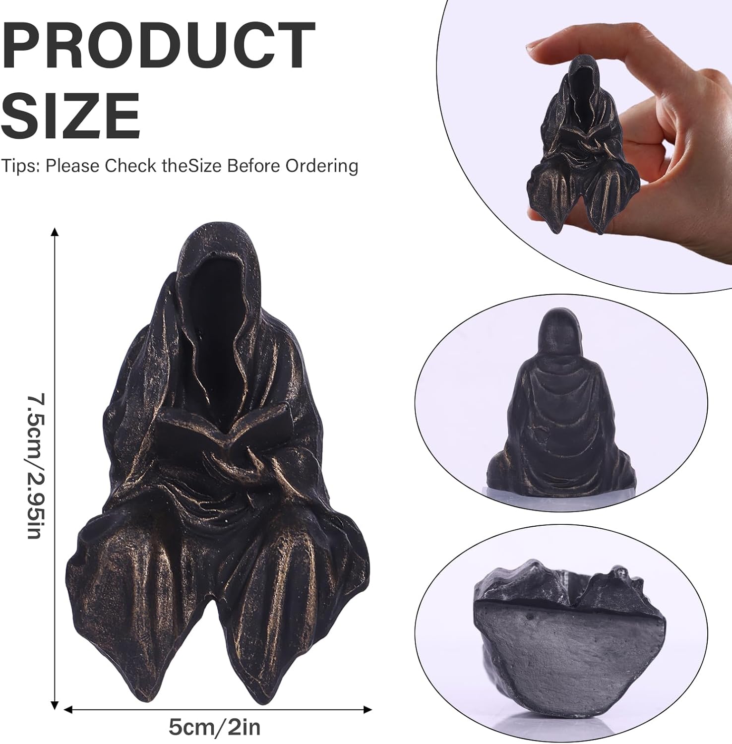 Gothic Reading Figurines Set of 3 for Bookshelf Decor