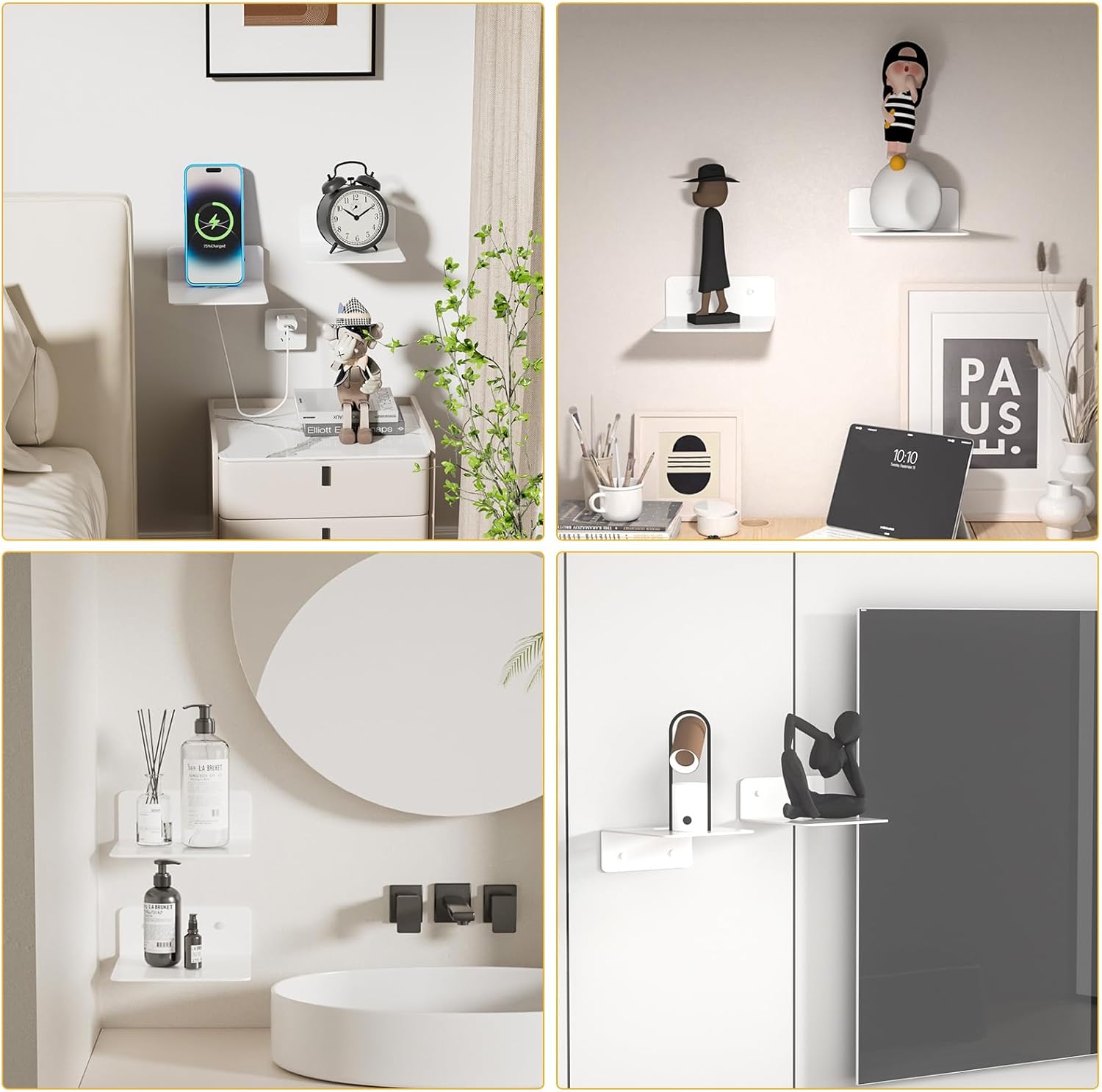 Small White Floating Shelves for Wall 2 Pack
