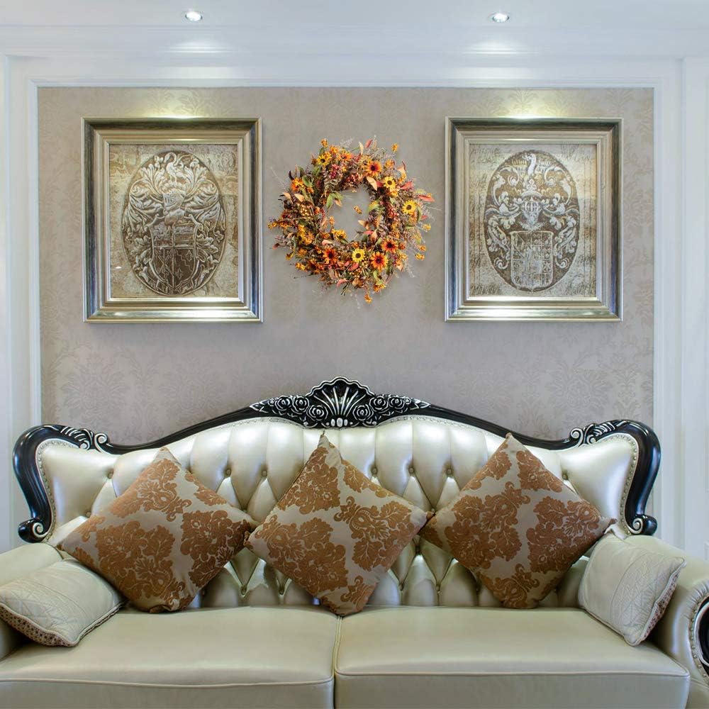 24 Inch Artificial Fall Wreath for Front Door