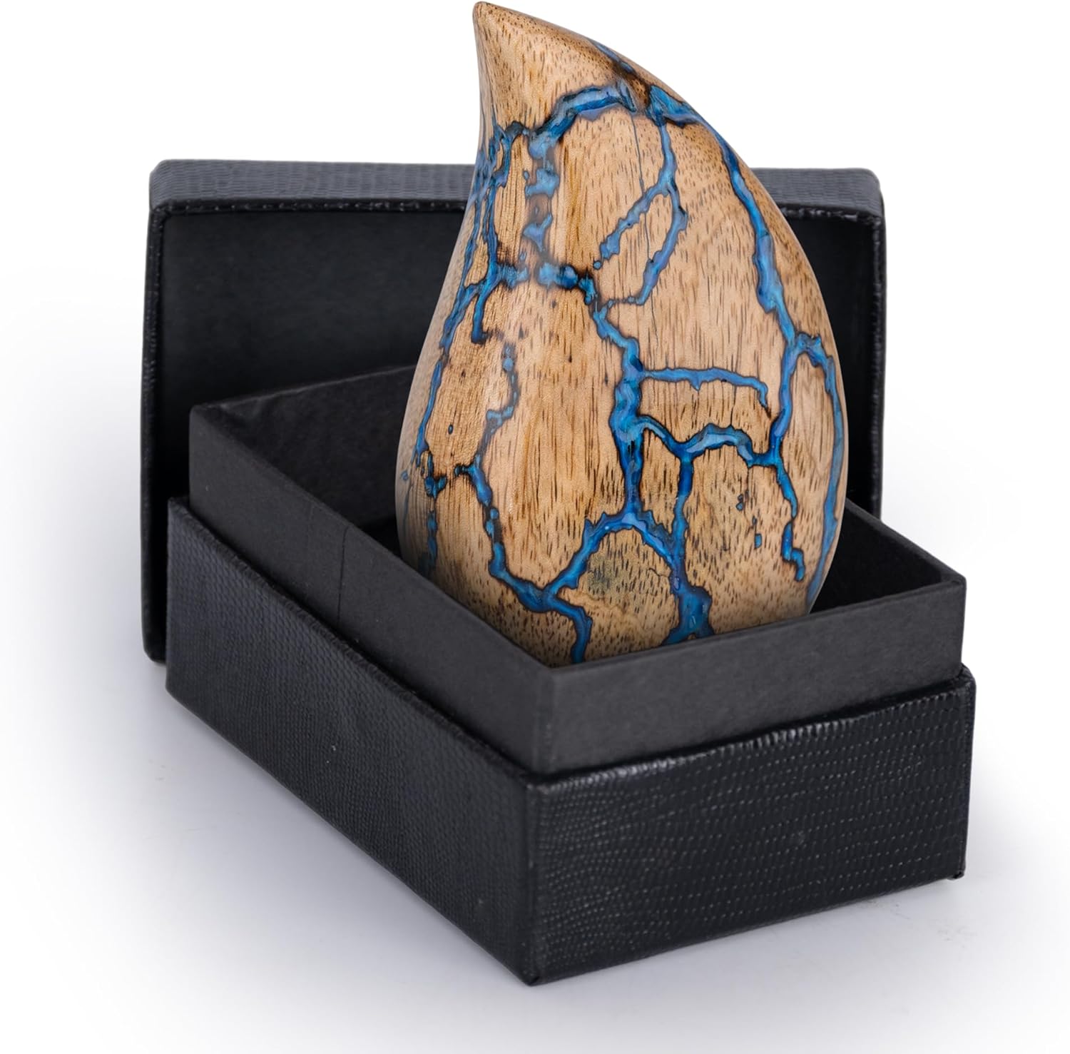 Wooden Tear Drop Cremation Urn - Blue Small Decorative
