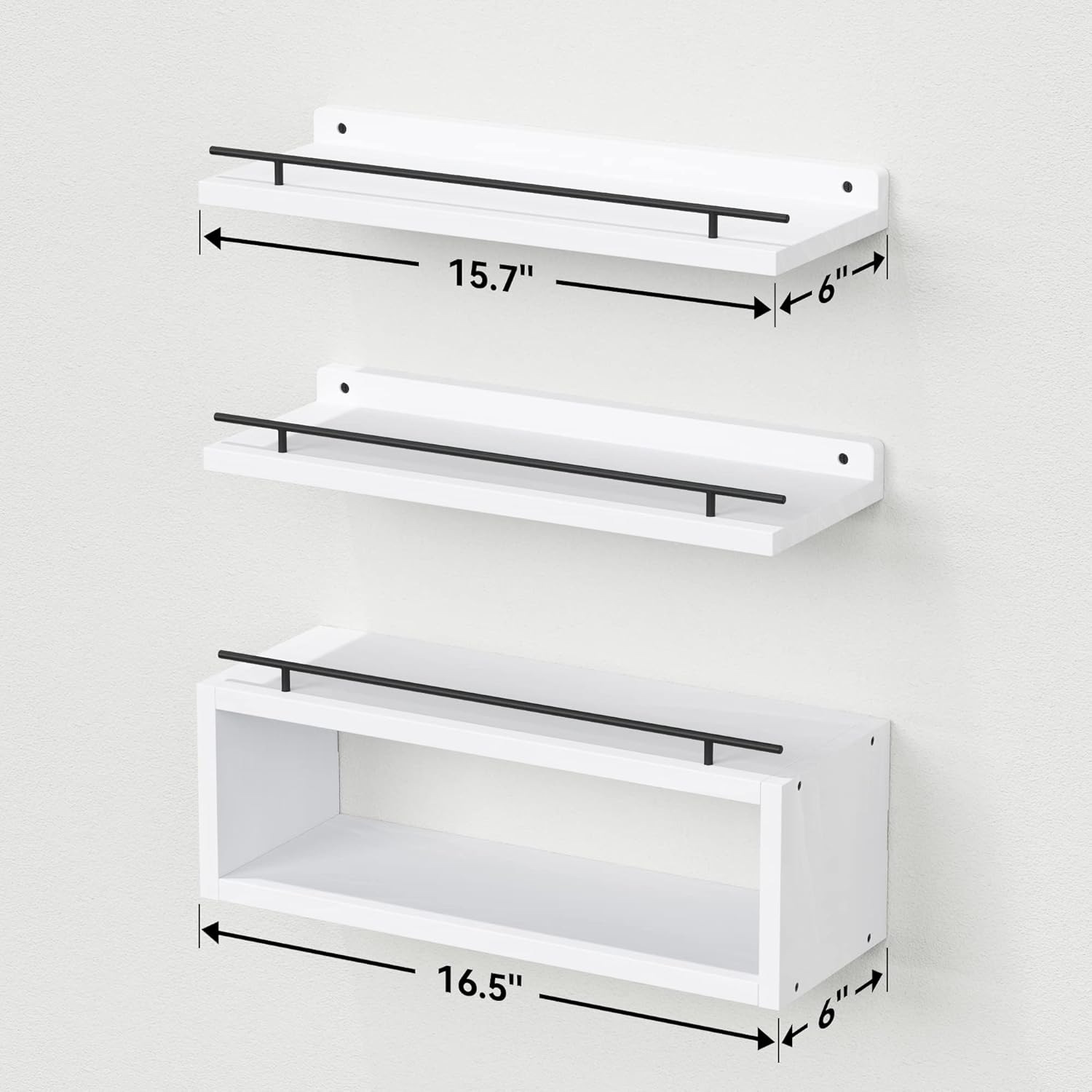 WOPITUES Floating Shelves for Wall with Cube Shelf and Metal Rail