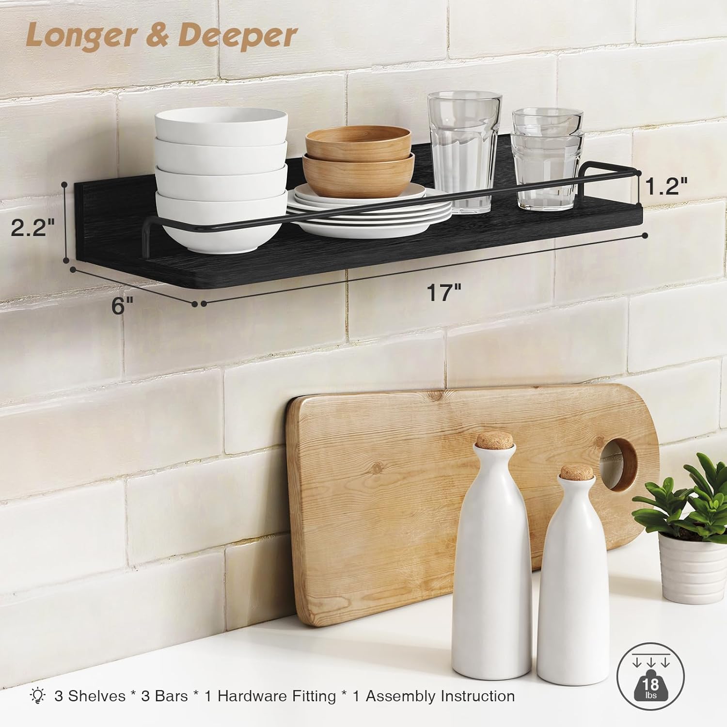 Forbena Black Floating Shelves Set of 3 for Wall