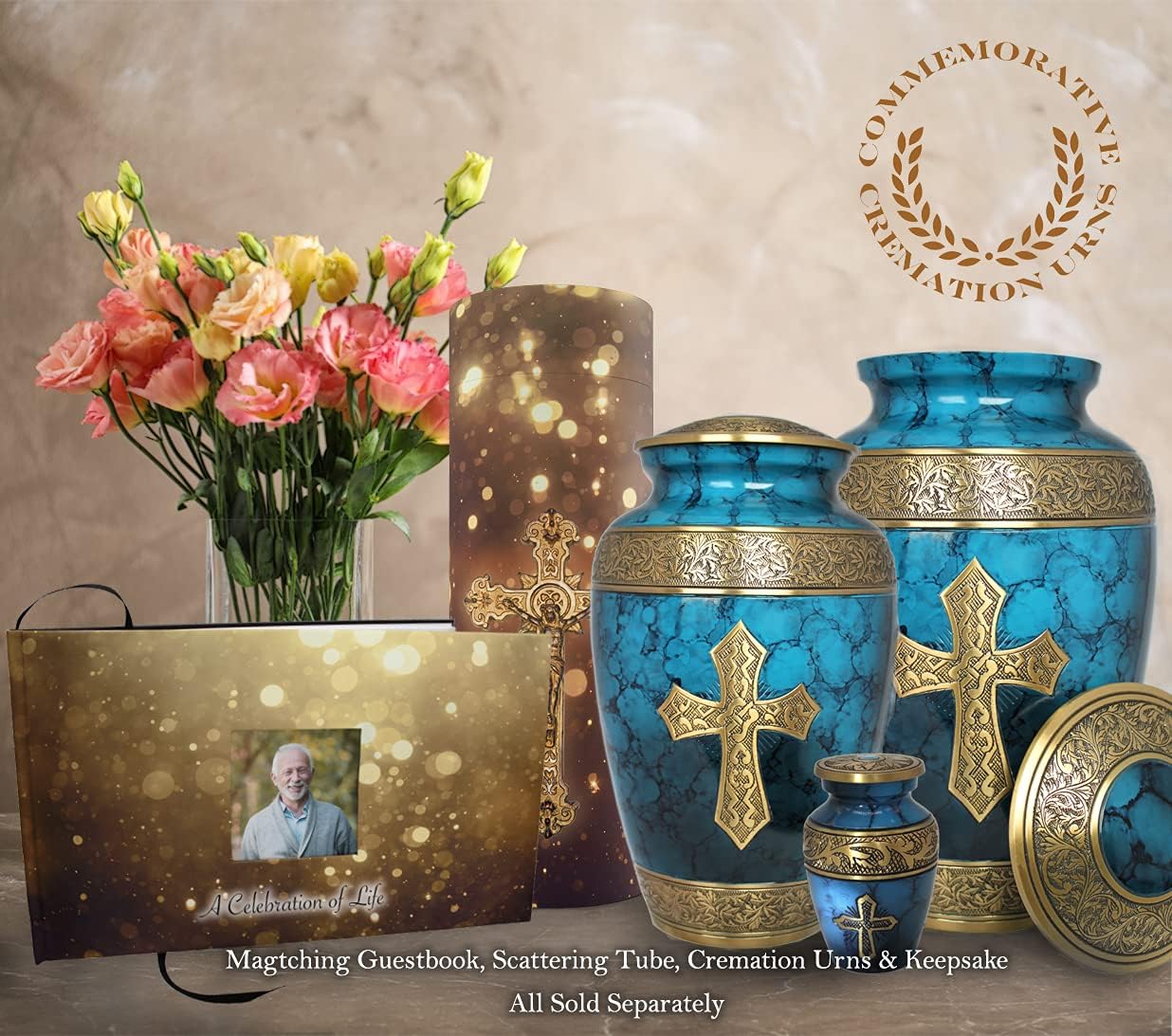 Blue Cross Cremation Urn for Ashes - Handcrafted Decorative Urn