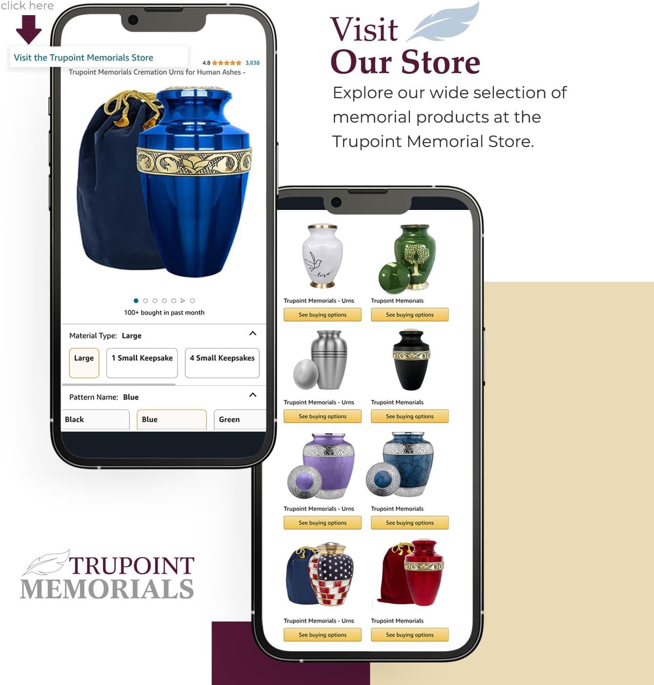 Trupoint Memorials Personalized Cremation Urn - Grecian Blue