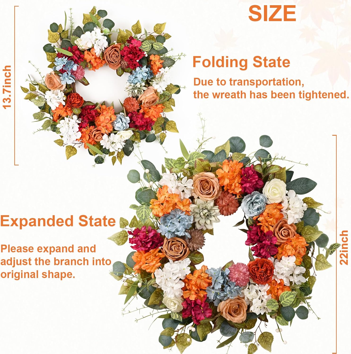 Vibrant Fall Wreath for Front Door 22 Inch