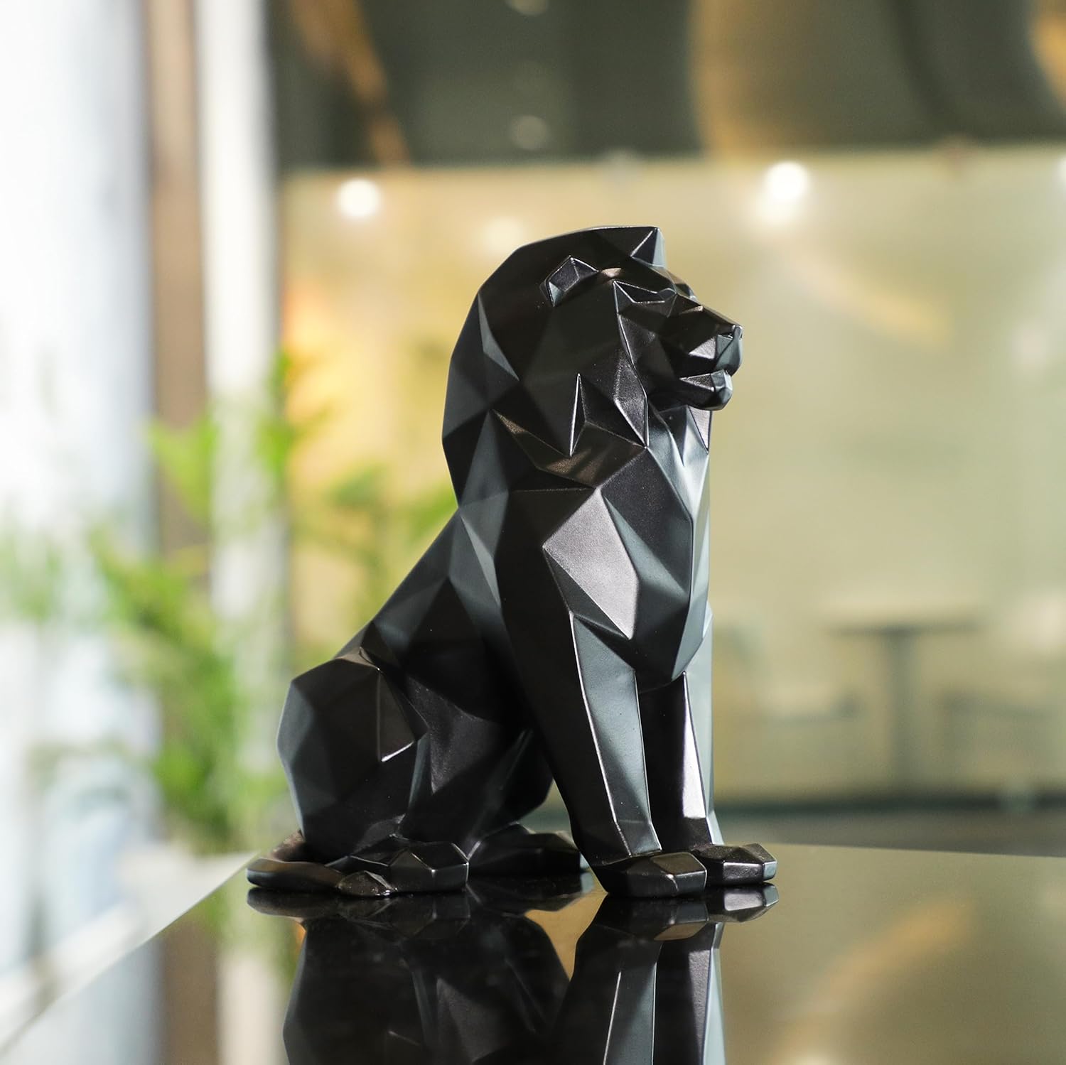 Artarium Black Lion Statue Home Decor Showpiece
