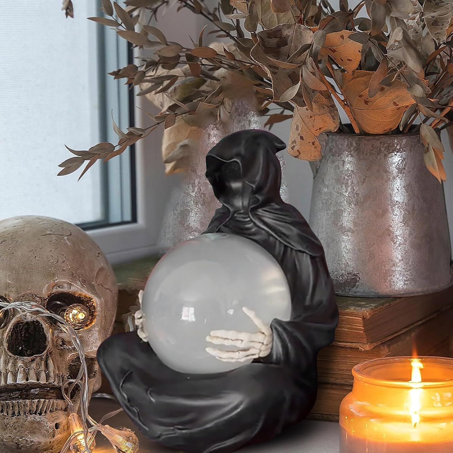 Gothic Reaper Crystal Ball with Floating Bats
