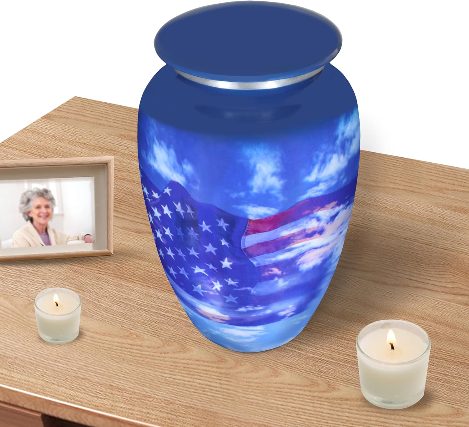 MEILINXU Blue Flag Patriotic Adult Urn