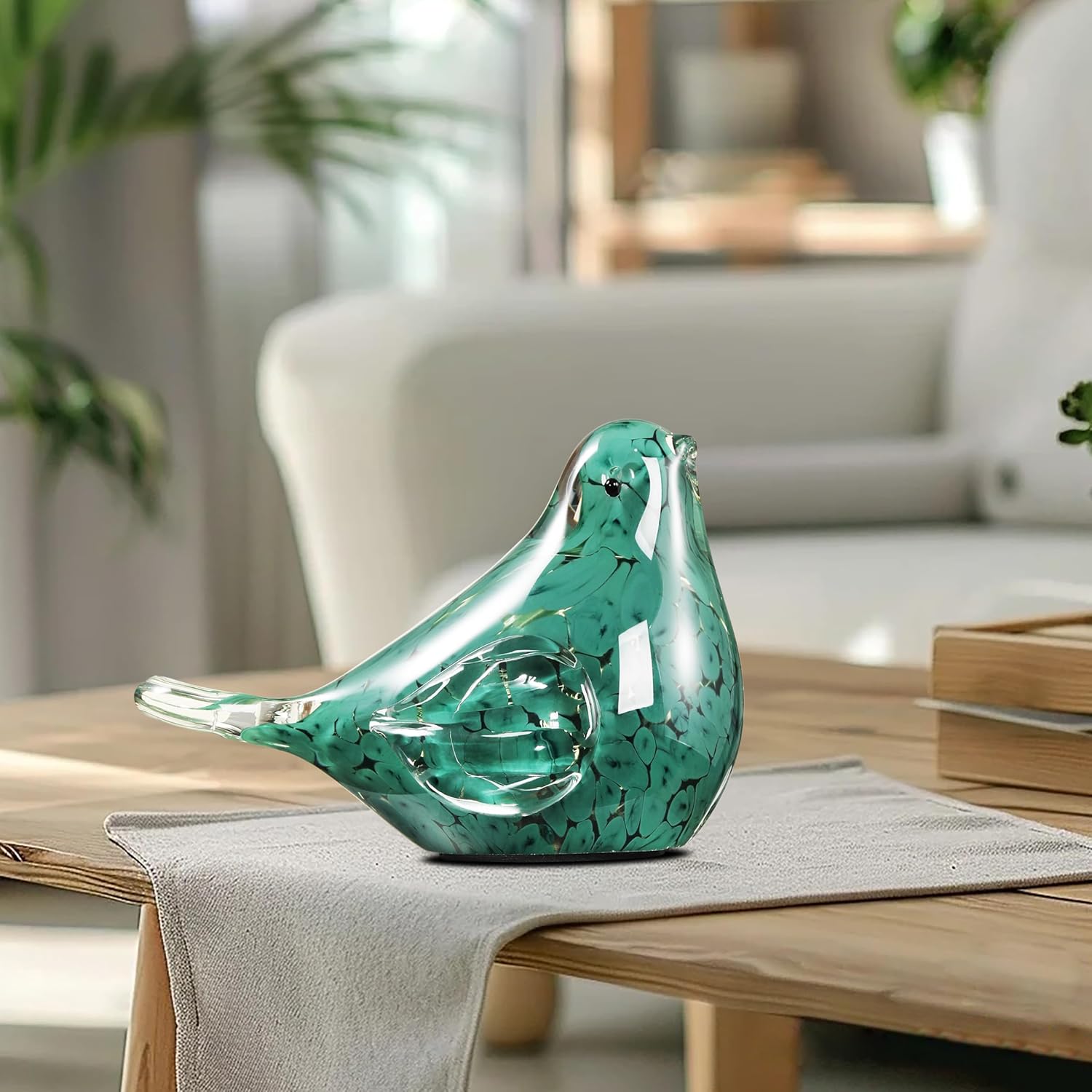 Handmade Glass Bird Figurine Dark Green