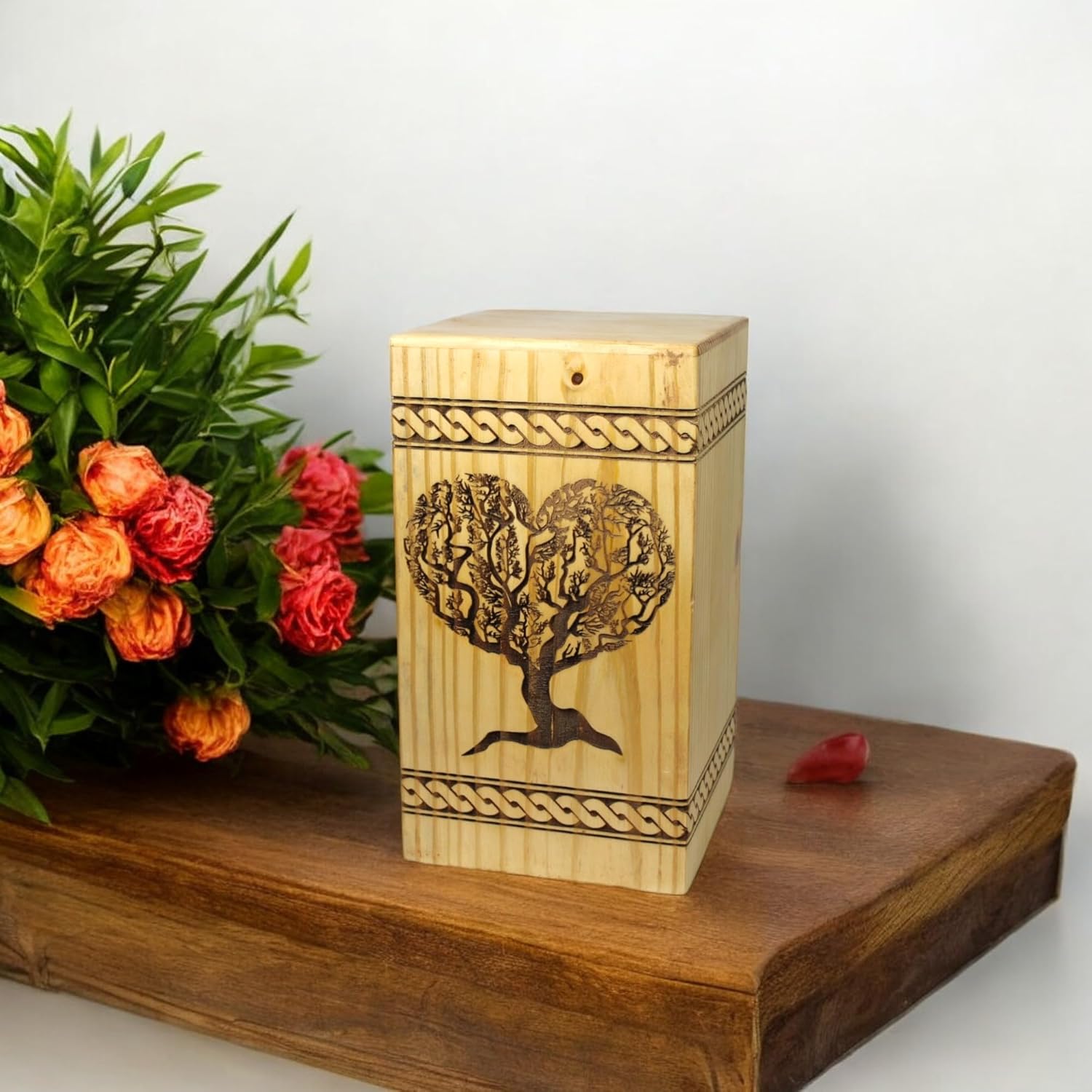 Handcrafted Wooden Urn for Ashes with Personalized Engraving