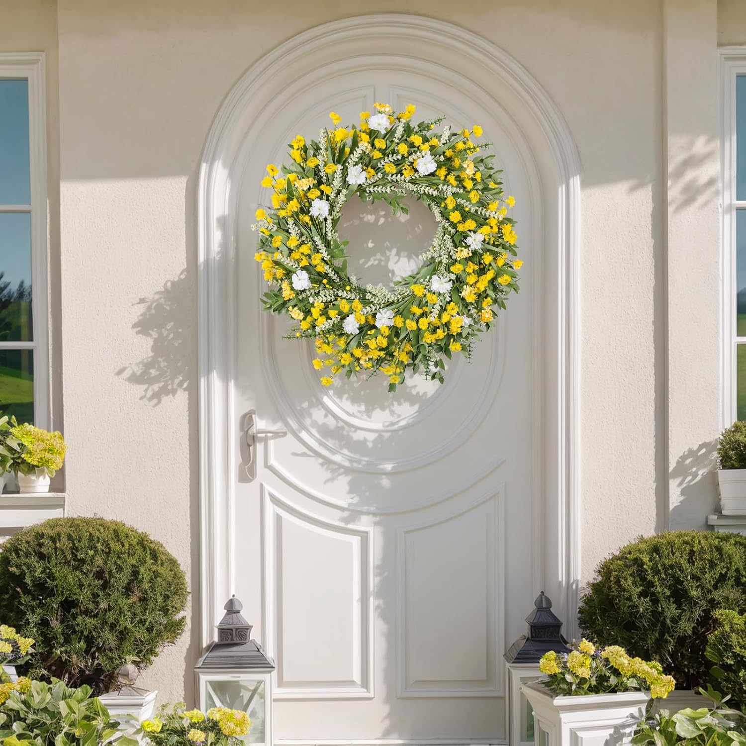 26 Inch Artificial Spring Wreath Yellow and White