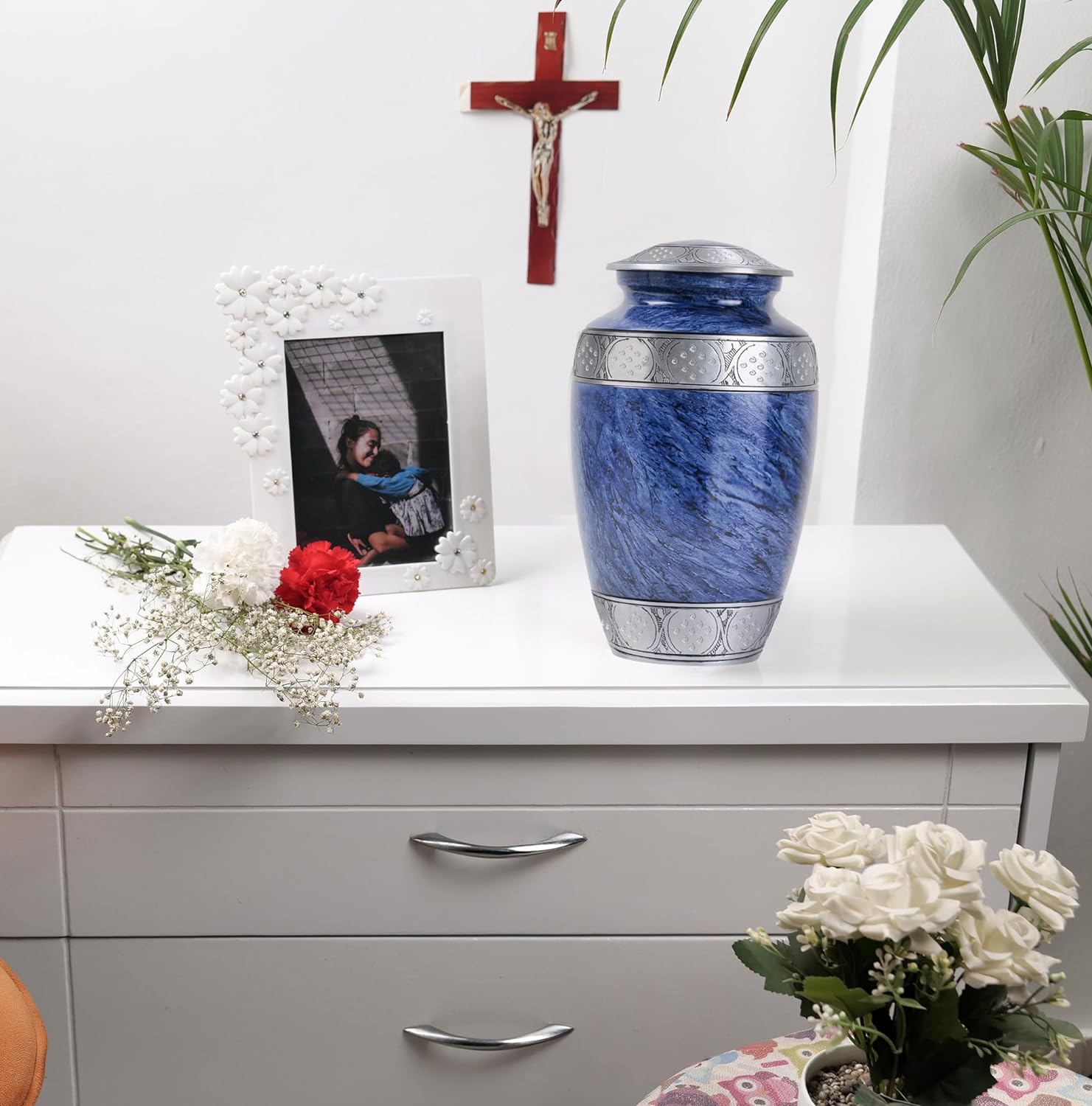 YATSKIA Blue Metal Urn for Ashes Mom Dad