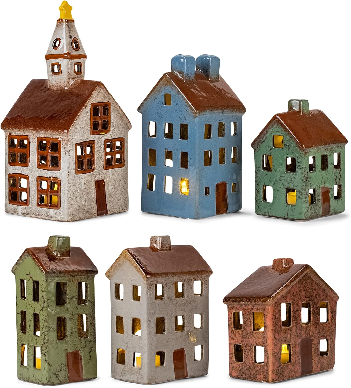 Mark Feldstein Village Houses and Church LED Tea Light Set 12 Pieces