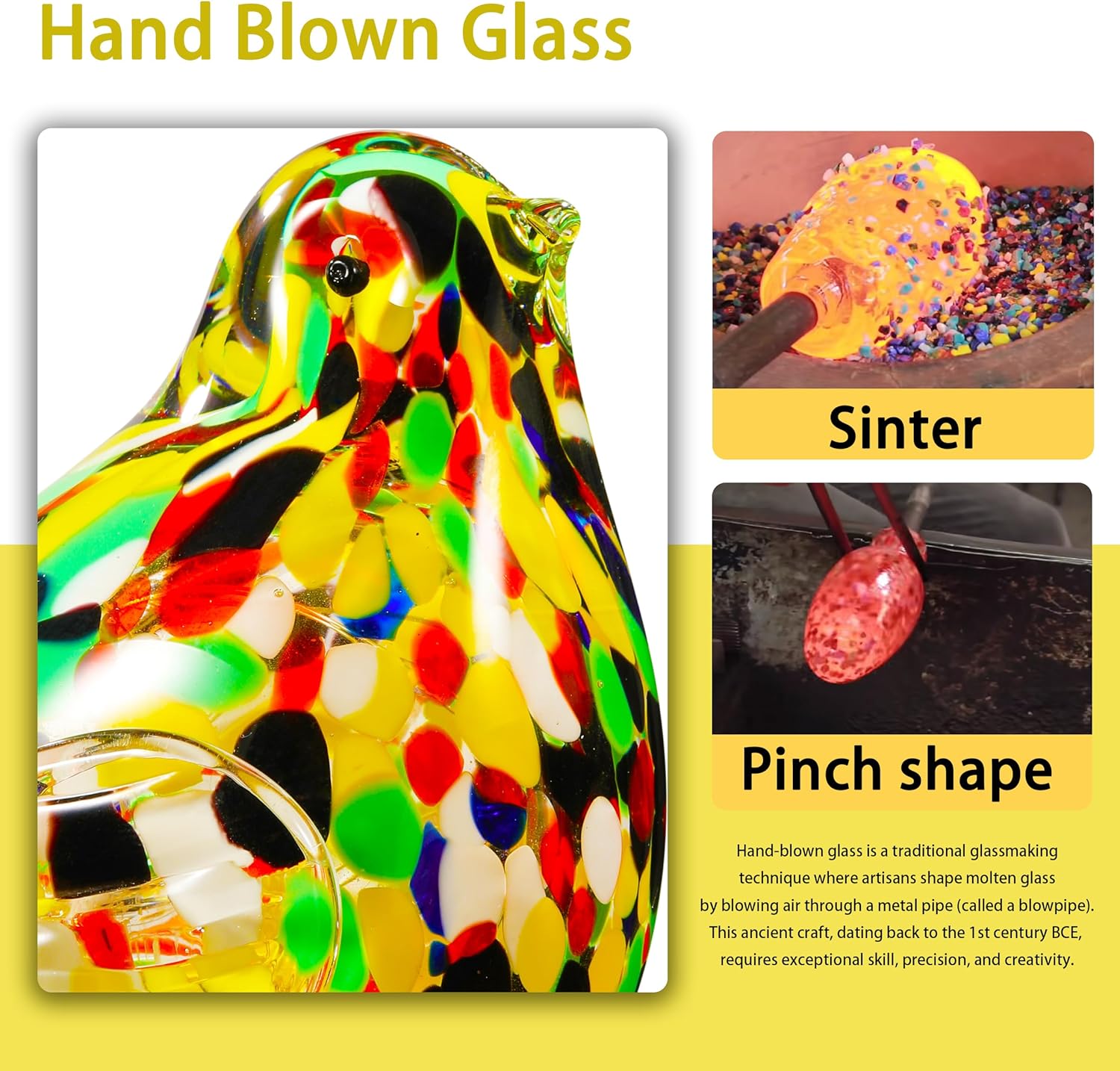 Handmade Glass Bird with String Lights Figurine