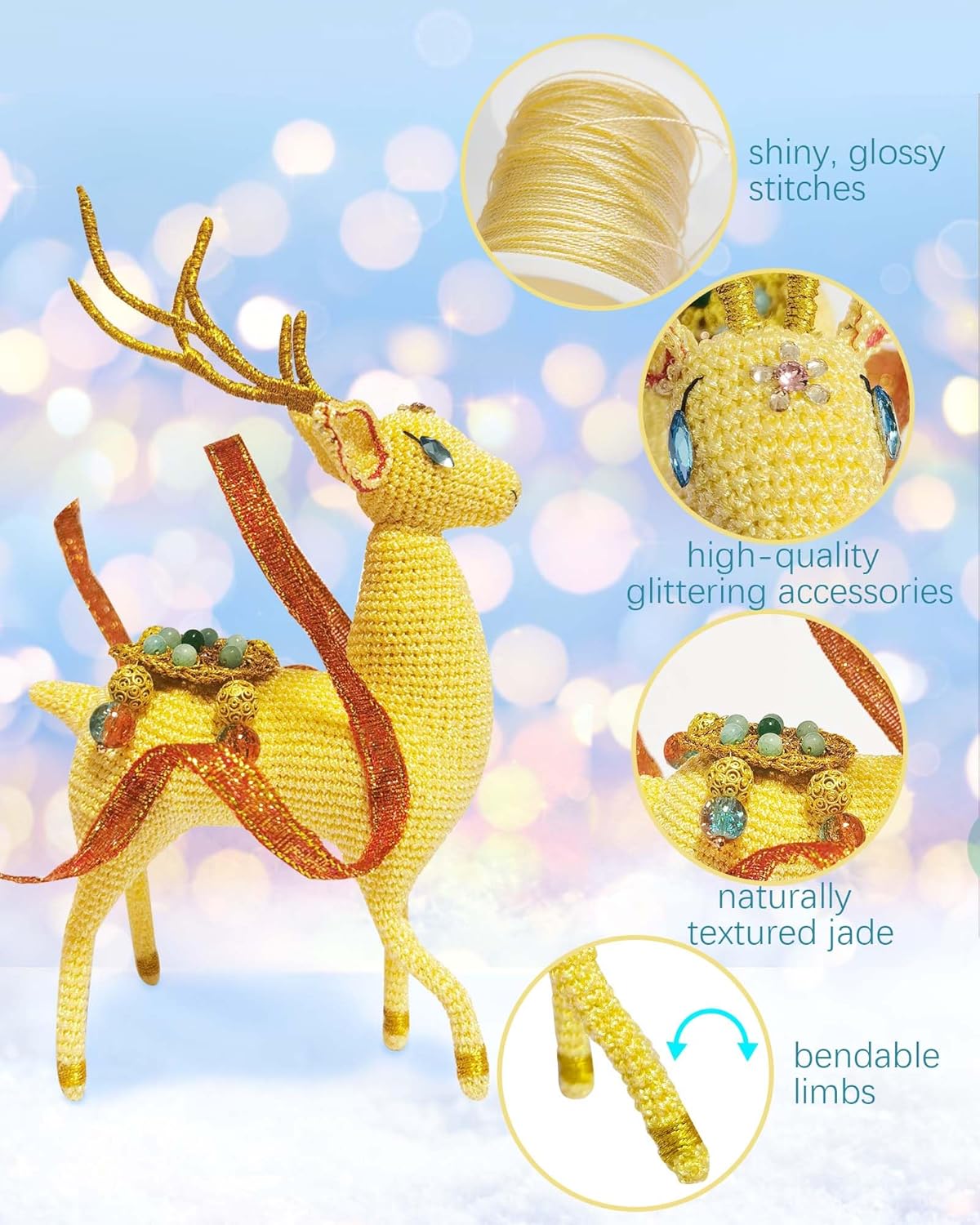 Handmade Crochet Sika Deer Figurine Yellow