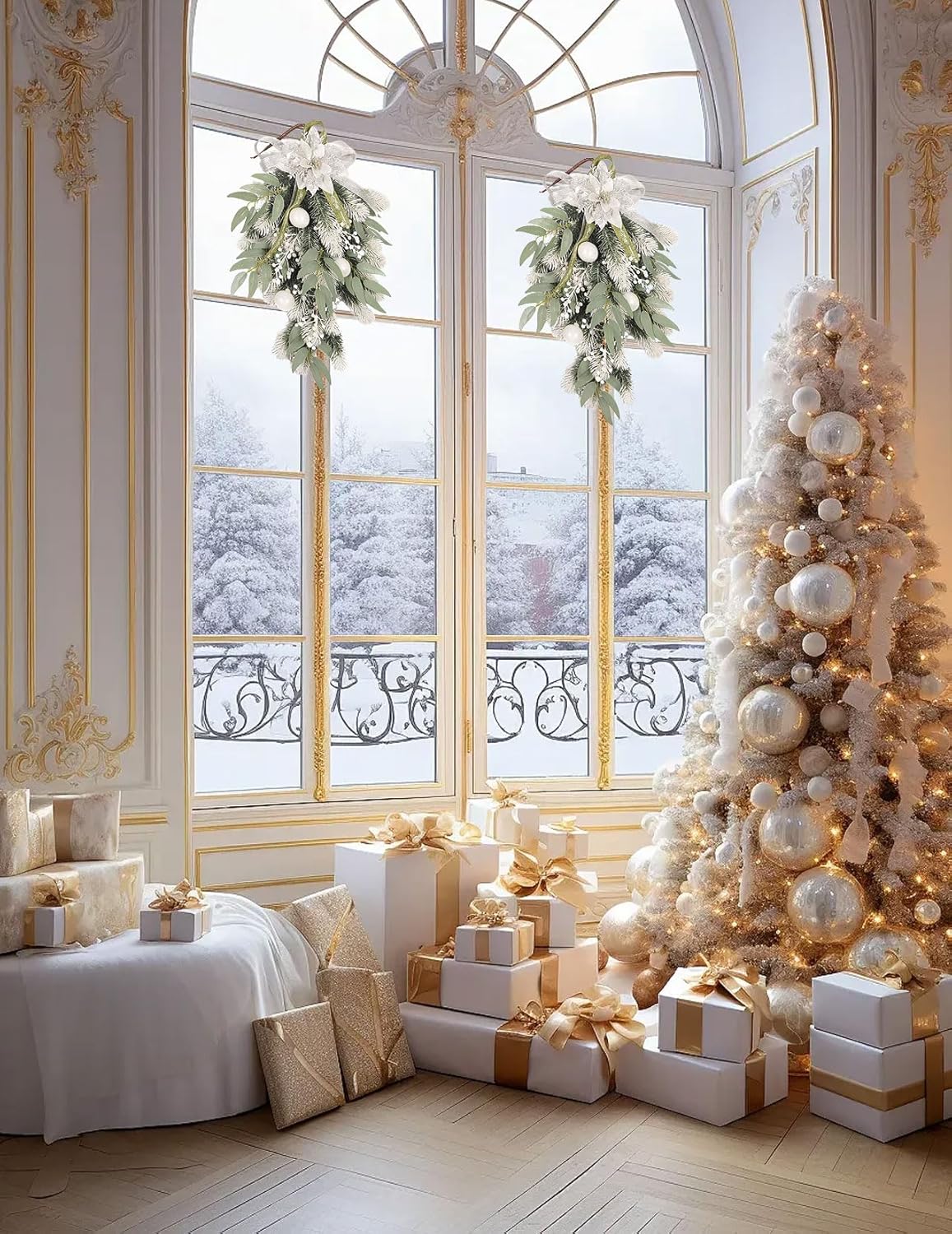 White Wreath Teardrop Wall Decor for Christmas and Wedding