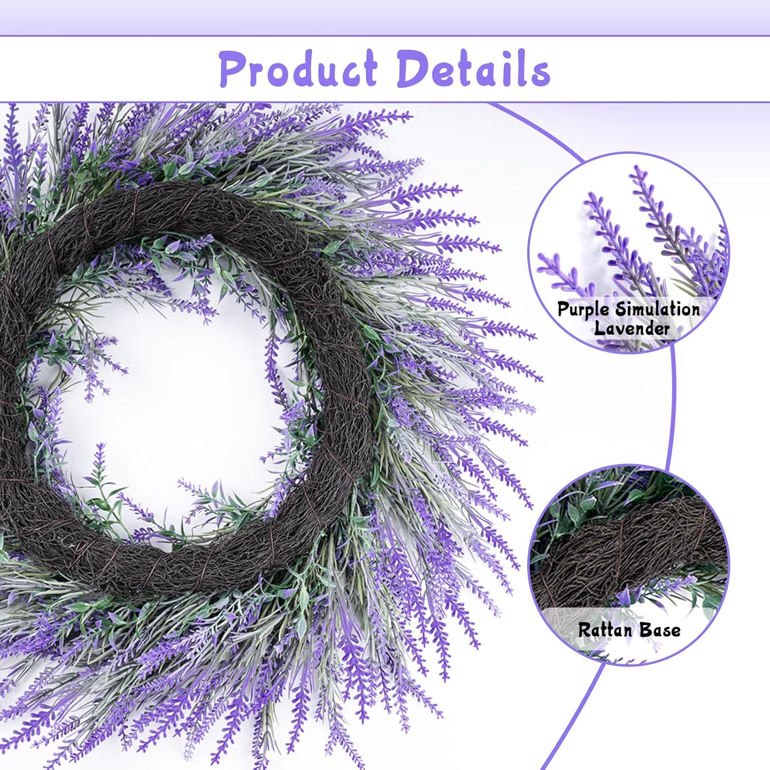 Summer Lavender Door Wreath 20 Inch Front Decor