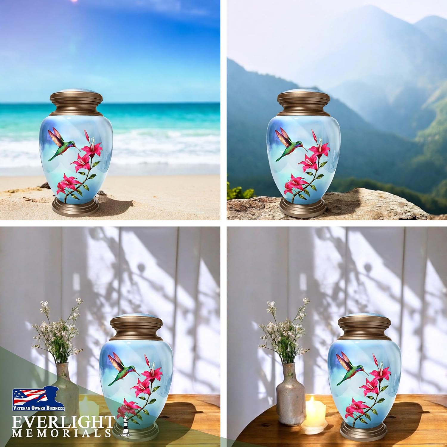Blue Hummingbird Urn for Ashes Large Cremation Urn