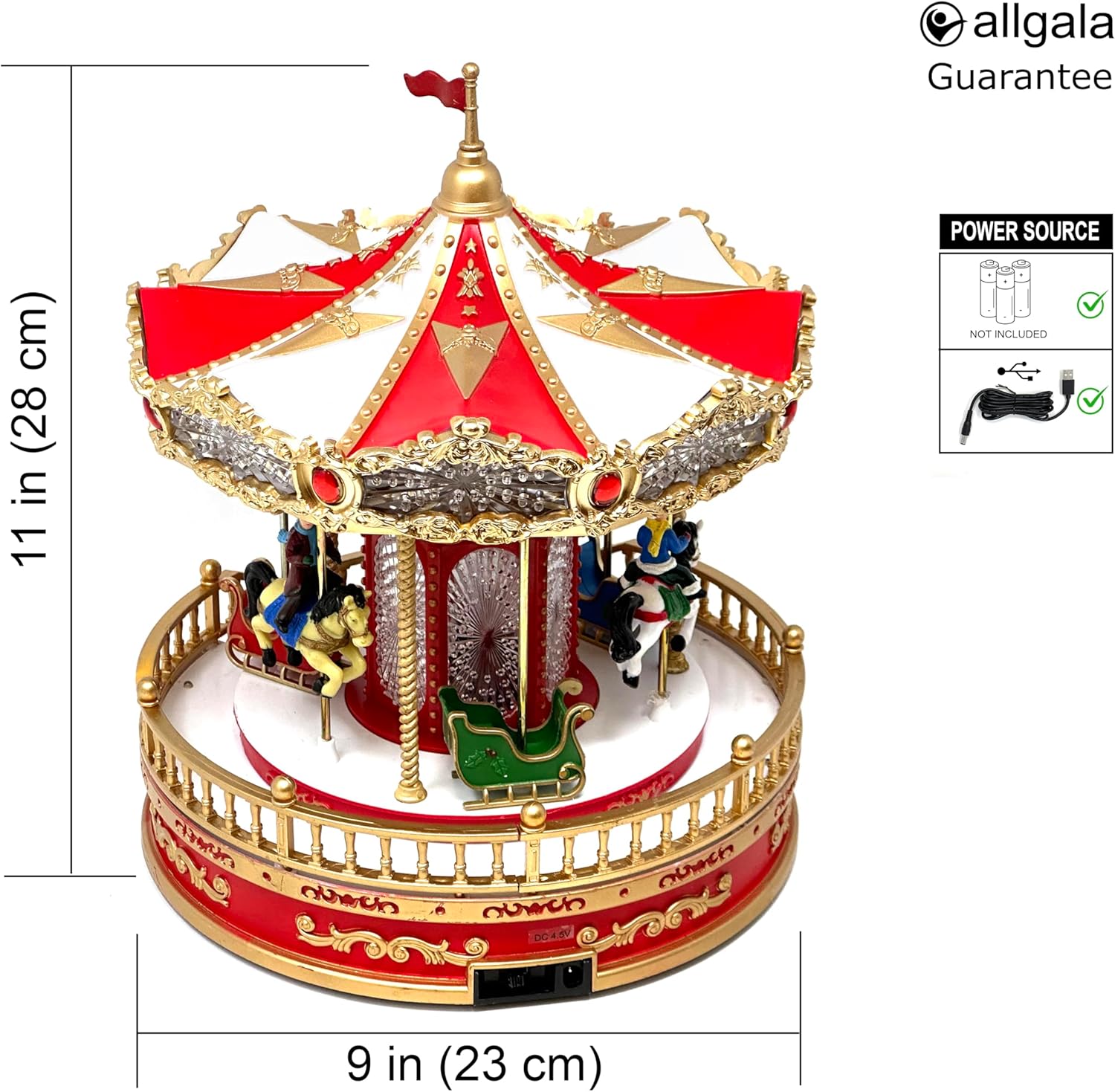 Allgala Christmas Carousel Figurine with USB and Battery Power