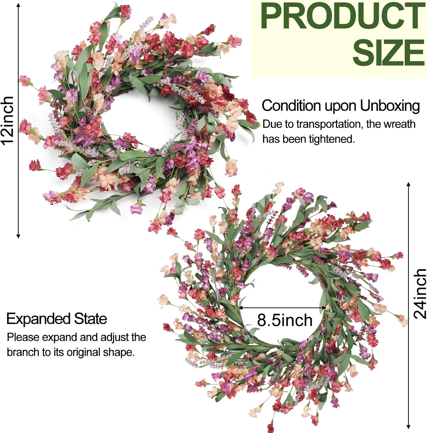 Artgar 24 Inch Front Door Wreath Red Orange Purple