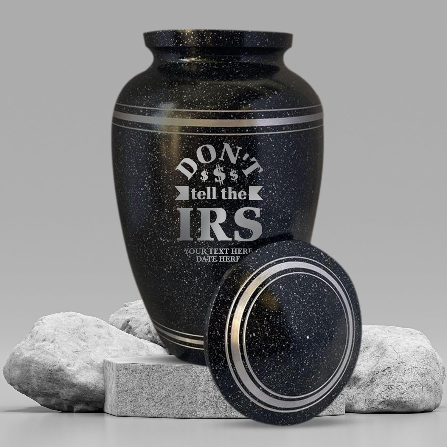 Personalized Aluminum Cremation Urn with Name and Office Joke Design