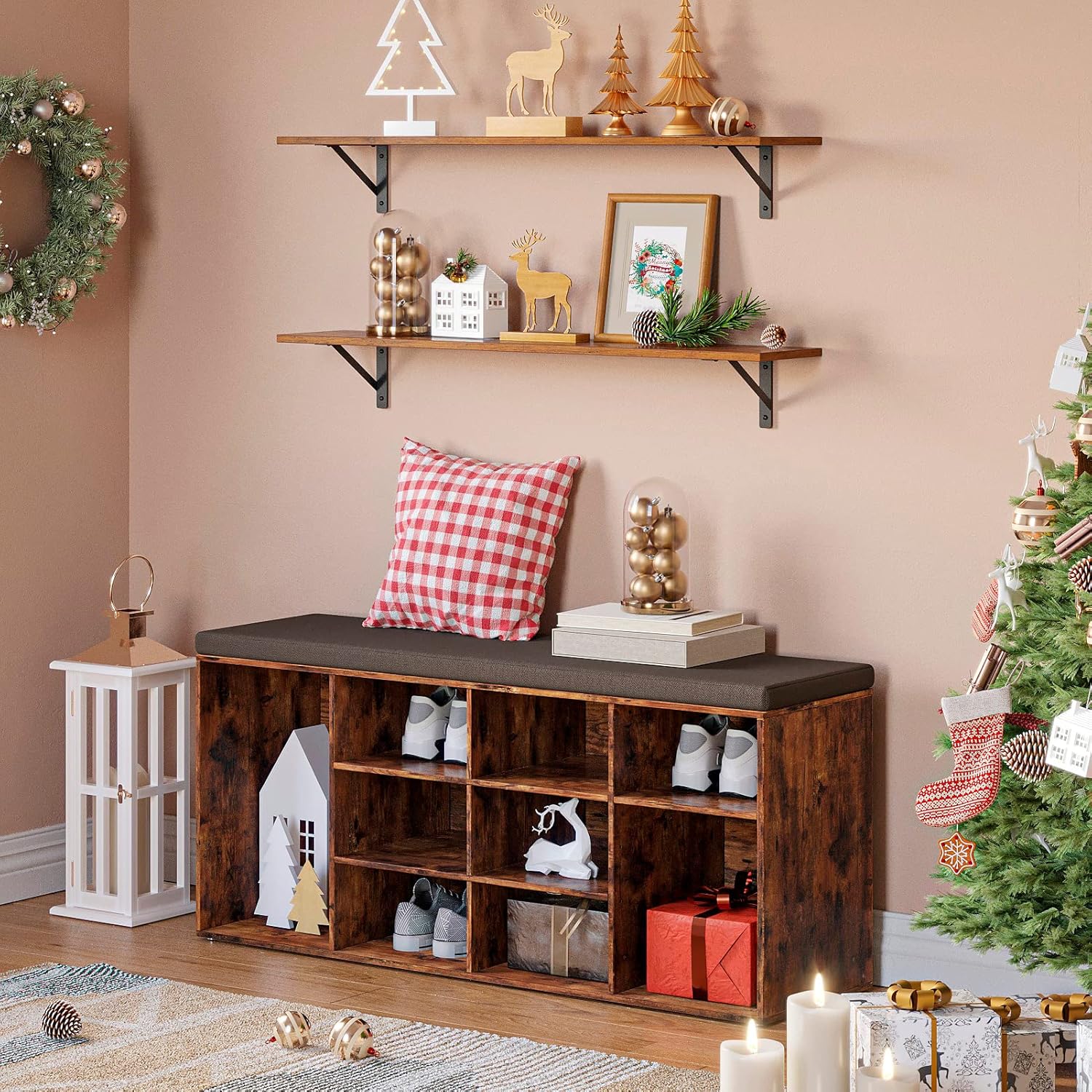 Dinzilvjl Long Wall Shelves Set of 2 Rustic Brown
