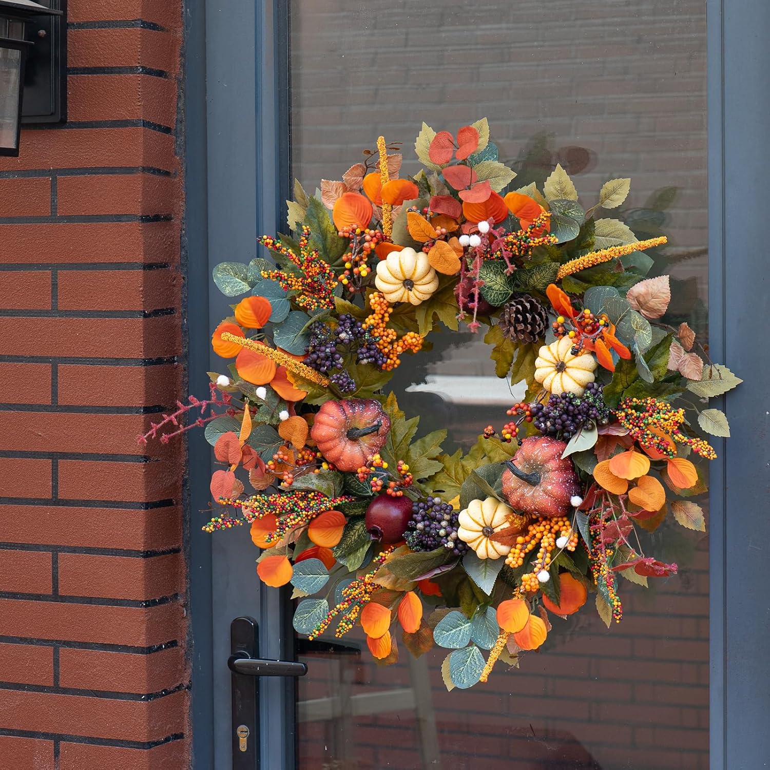 Fall Wreath with Pumpkins and Pinecones 24 Inch