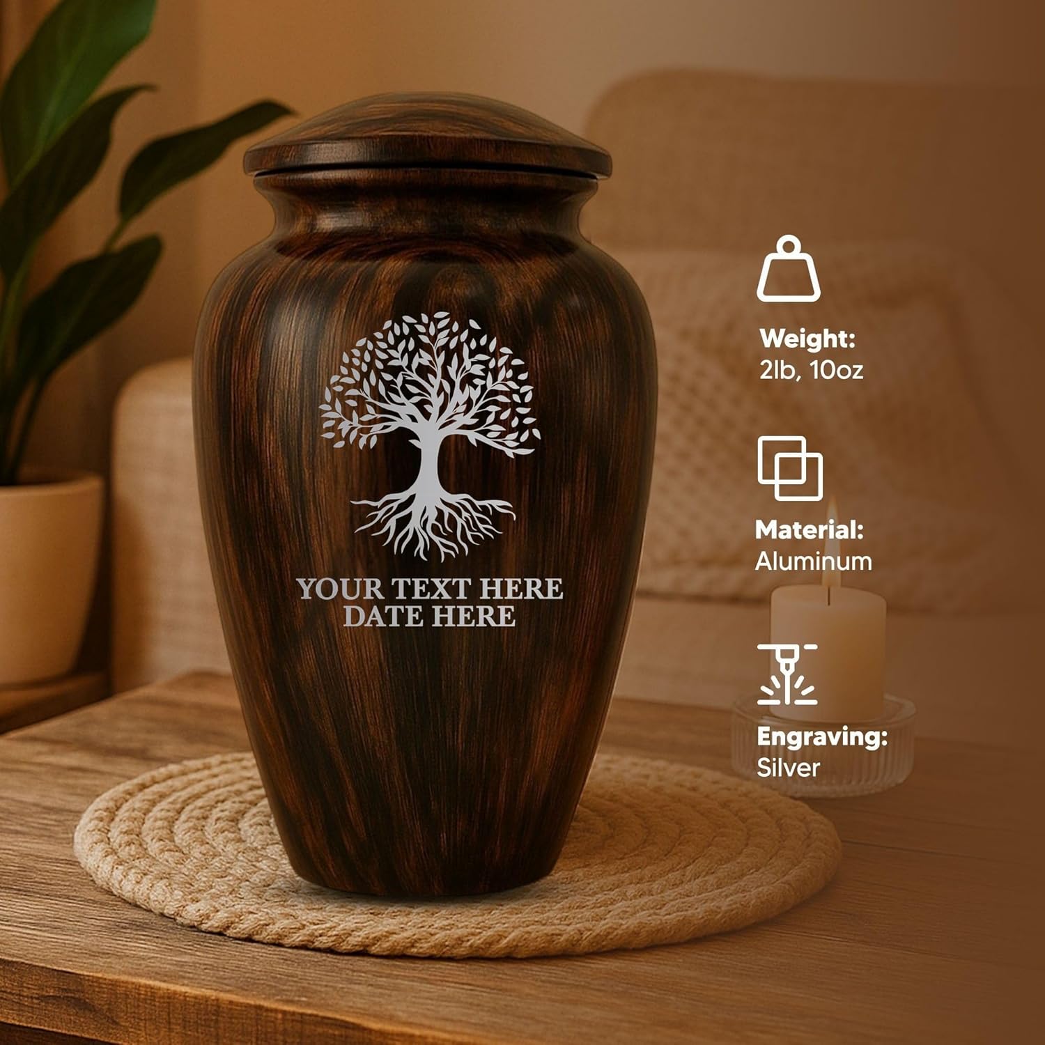 Custom Cremation Urn with Painted Wood Finish and Tree of Life Design