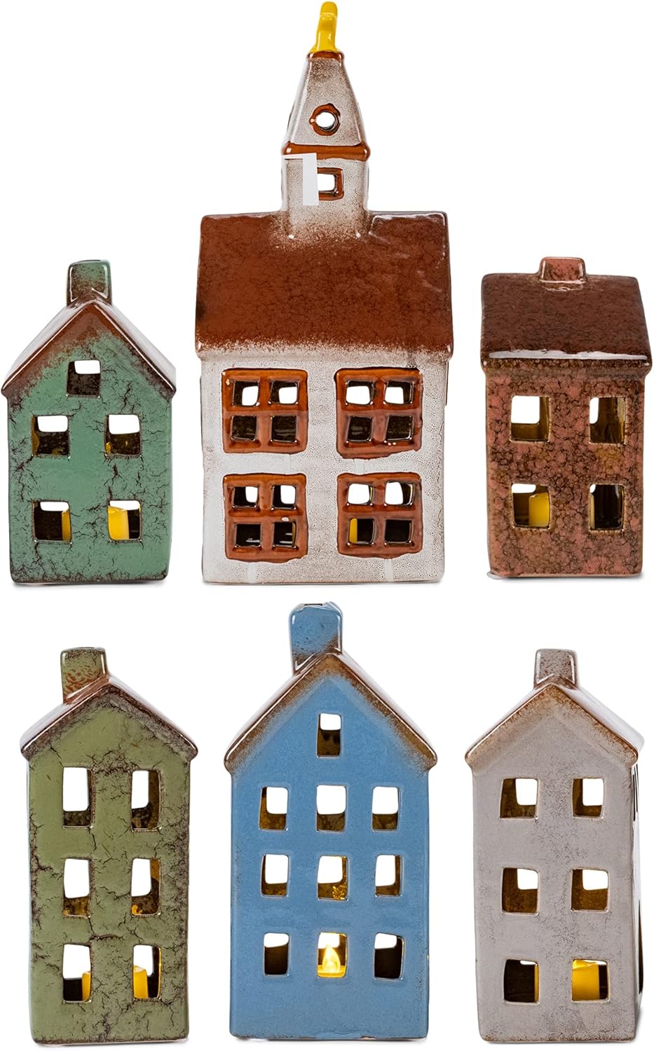 Mark Feldstein Village Houses and Church LED Tea Light Set 12 Pieces