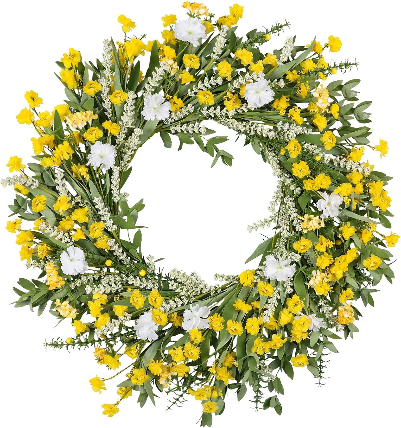 26 Inch Artificial Spring Wreath Yellow and White