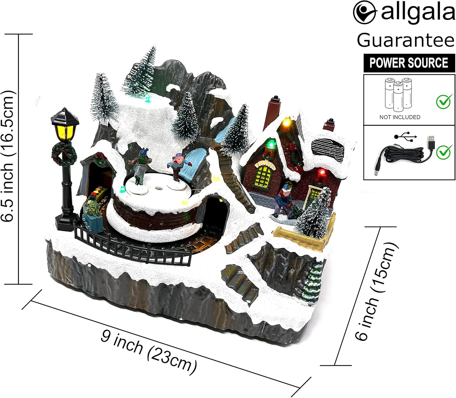 allgala Christmas House Figurine with USB and Battery Power