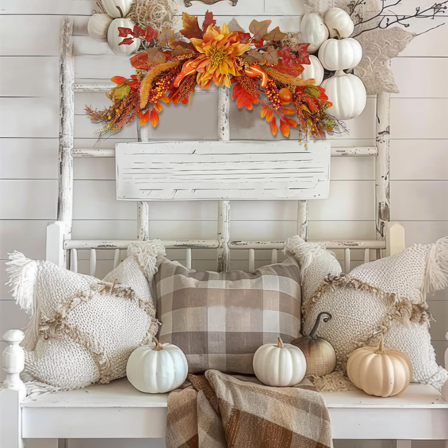 Orange Dahlia Fall Swag for Front Door and Wedding Arch