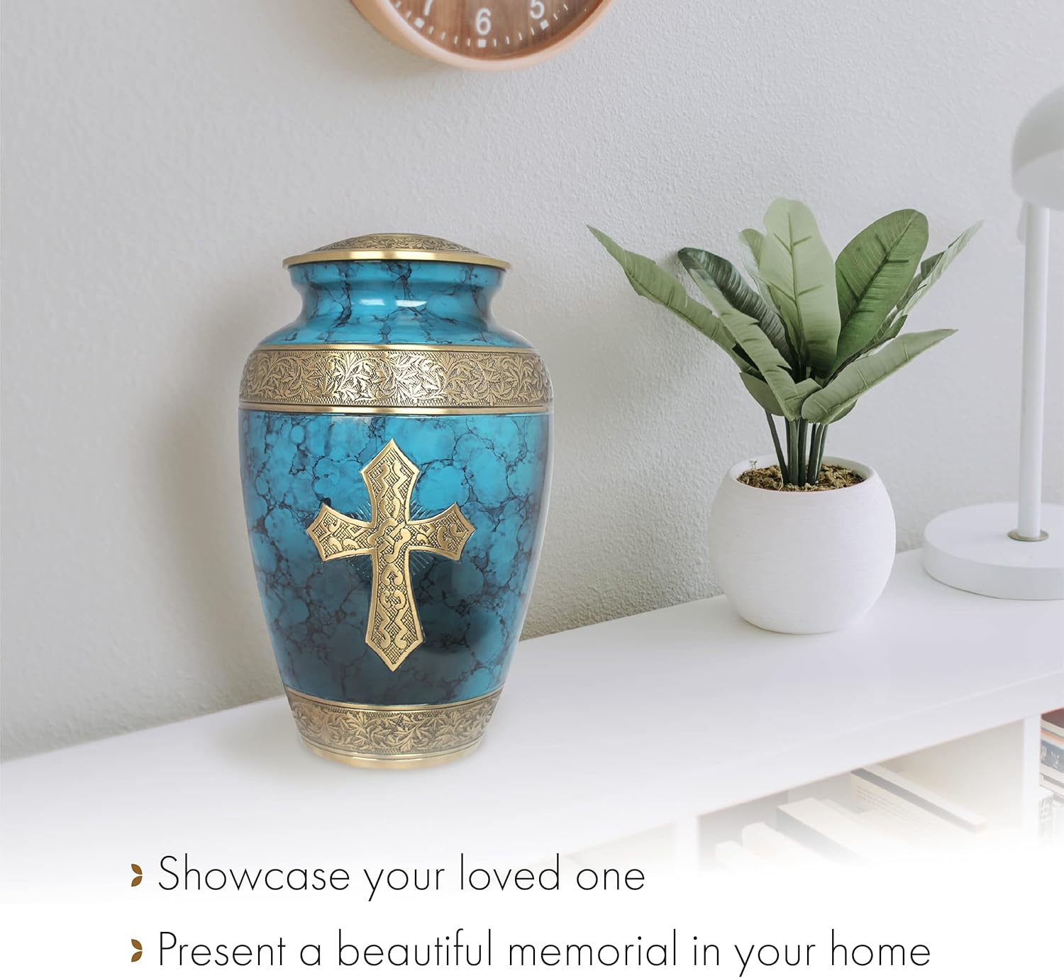 Blue Cross Cremation Urn for Ashes - Handcrafted Decorative Urn