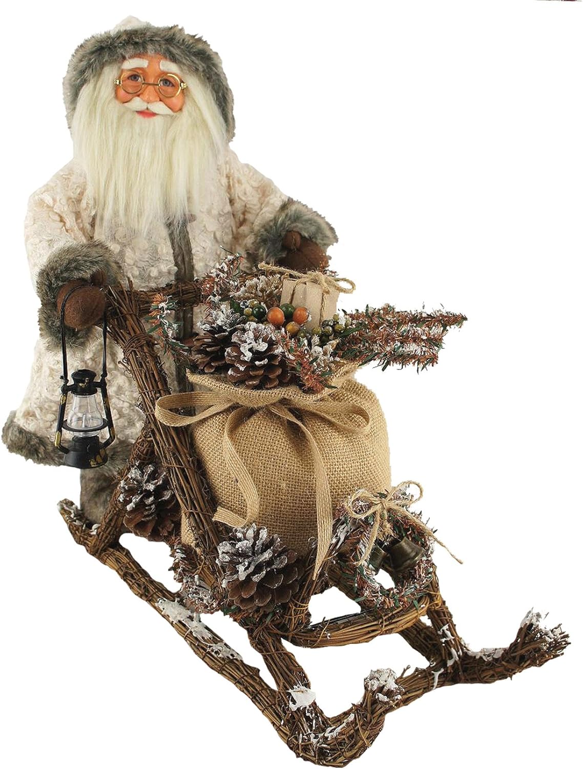 Santas Workshop 7661 Woodsman Mushing Sled Figurine 18 Inch