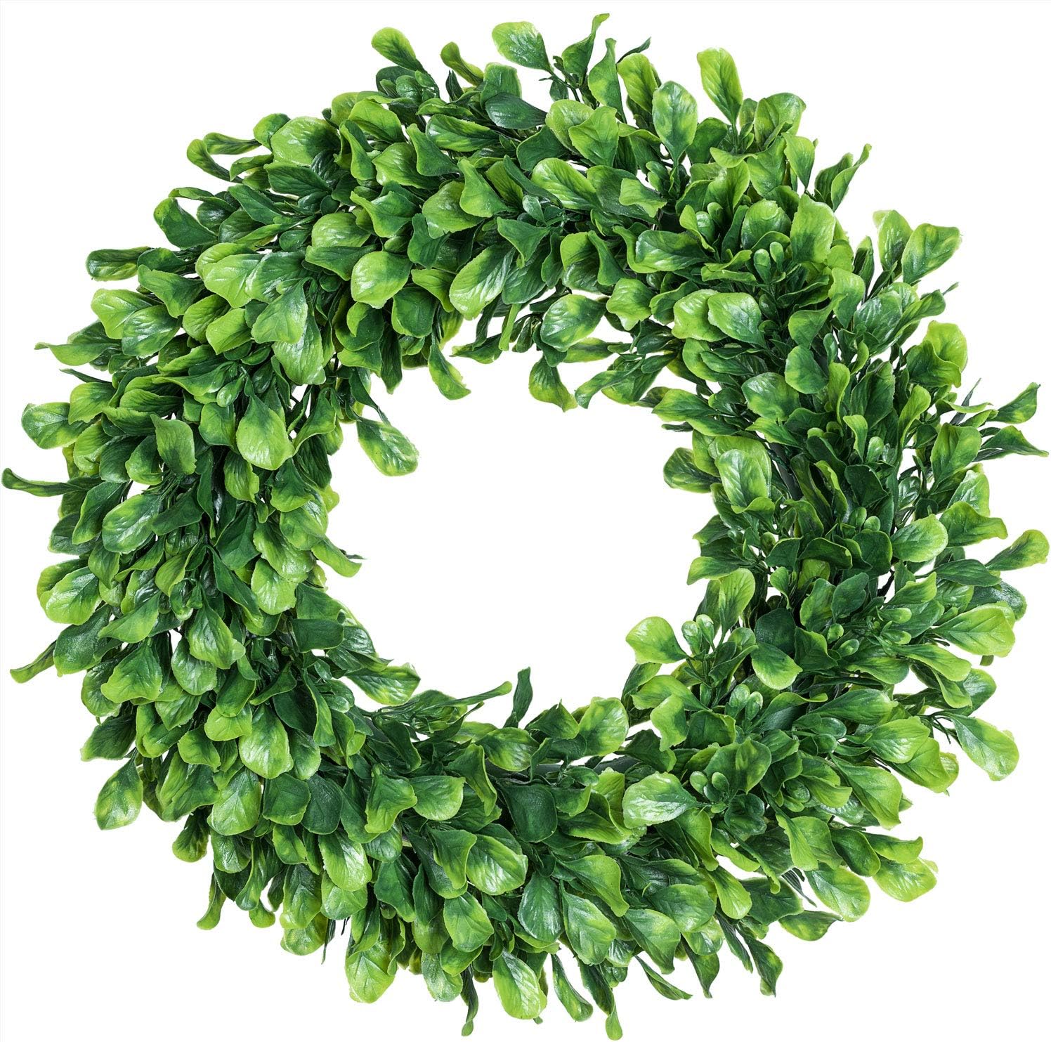 Lvydec Artificial Green Leaves Wreath 15 Inch