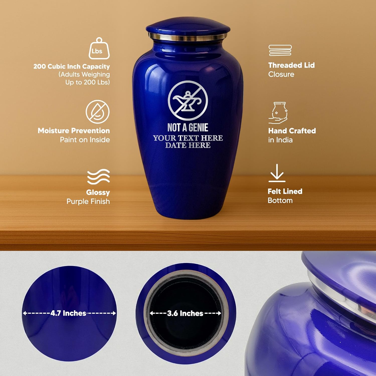 Custom Cremation Urn Metal Vessel Purple Splendore Series