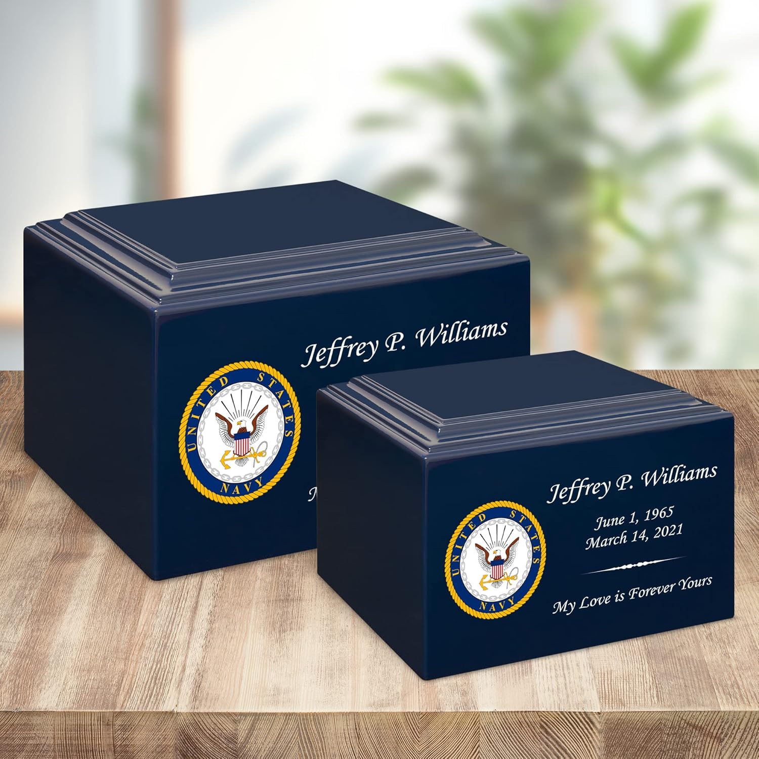 Stonewood Large Navy Emblem Cremation Urn 280 Cubic Inch
