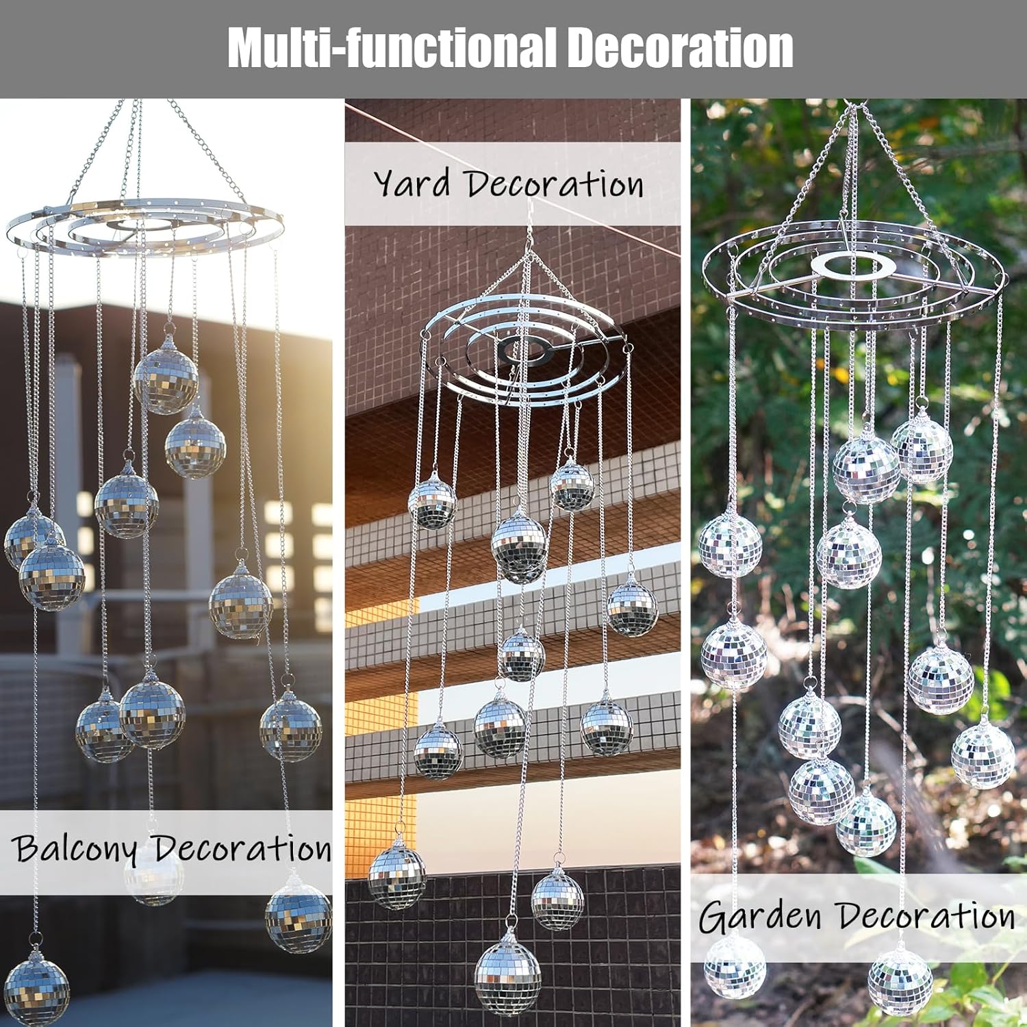 32 Inch Silver Mirror Disco Ball Mobile Spiral Spinner