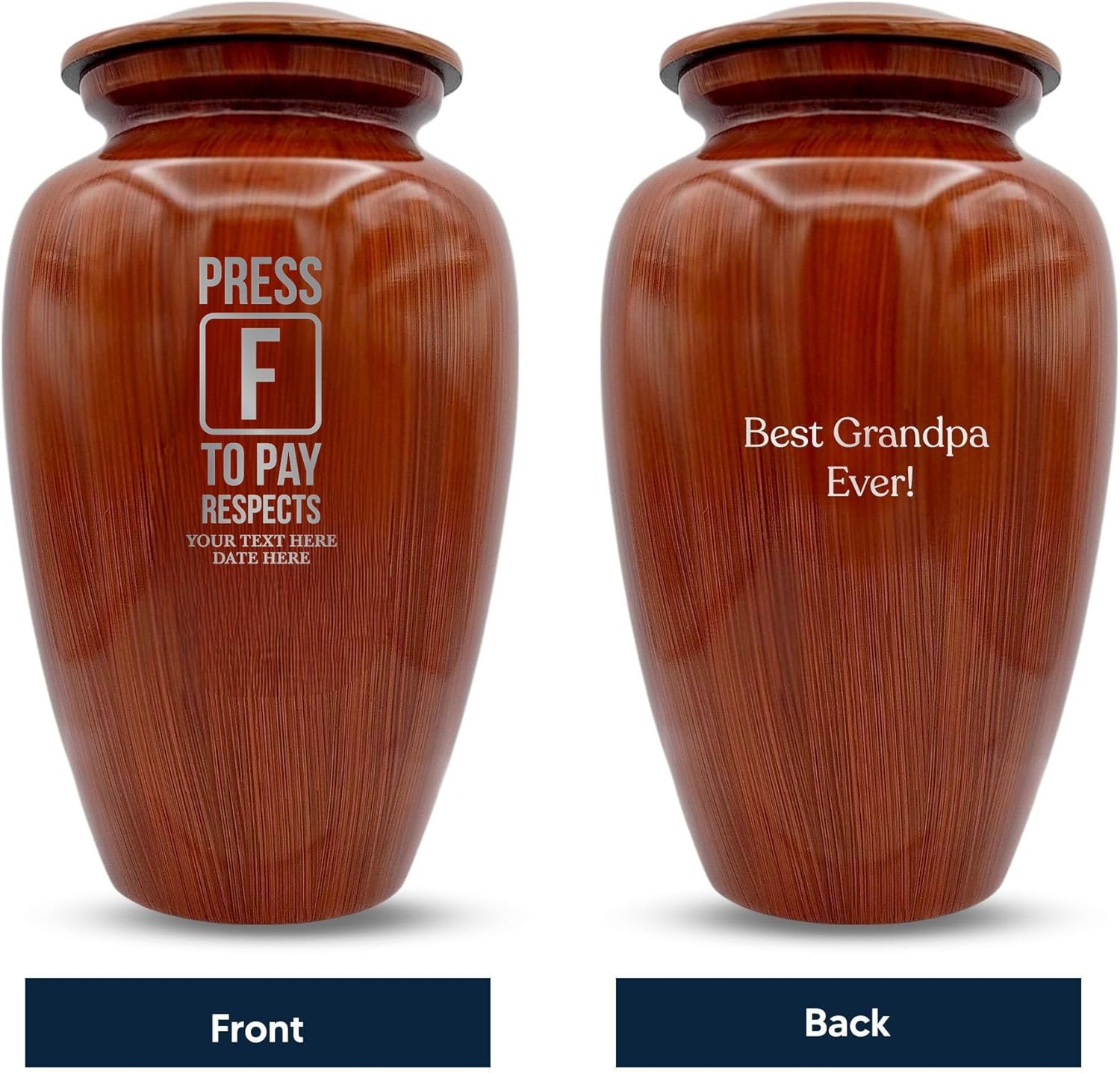 Custom Cremation Urn with Painted Wood Finish and Funny Engraving