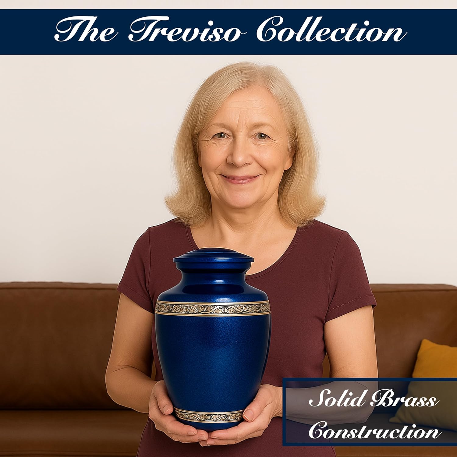 Blue Brass Cremation Urn - Torino Model for Adult Ashes