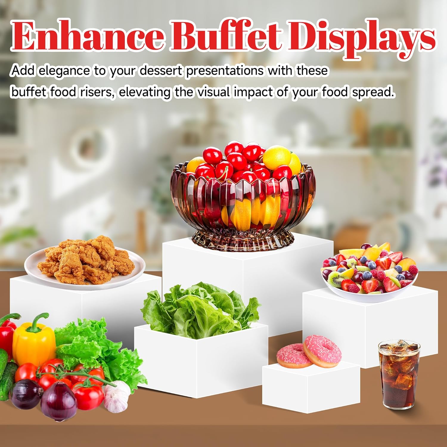 8 Acrylic Cube Display Risers with Hollow Bottoms for Buffet Tables